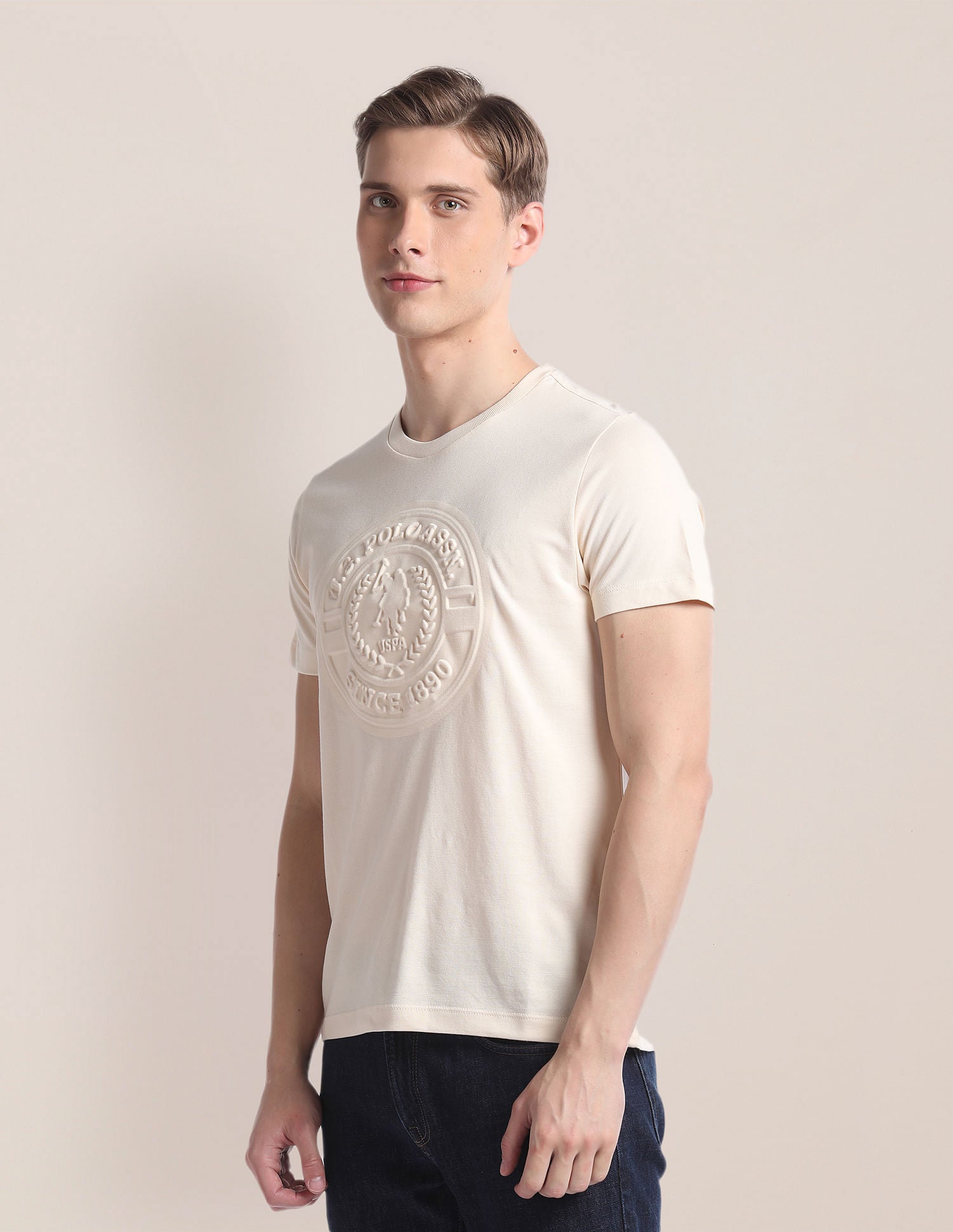 Embossed Slim T-Shirt Beige - U.S. Polo Assn. India | Large