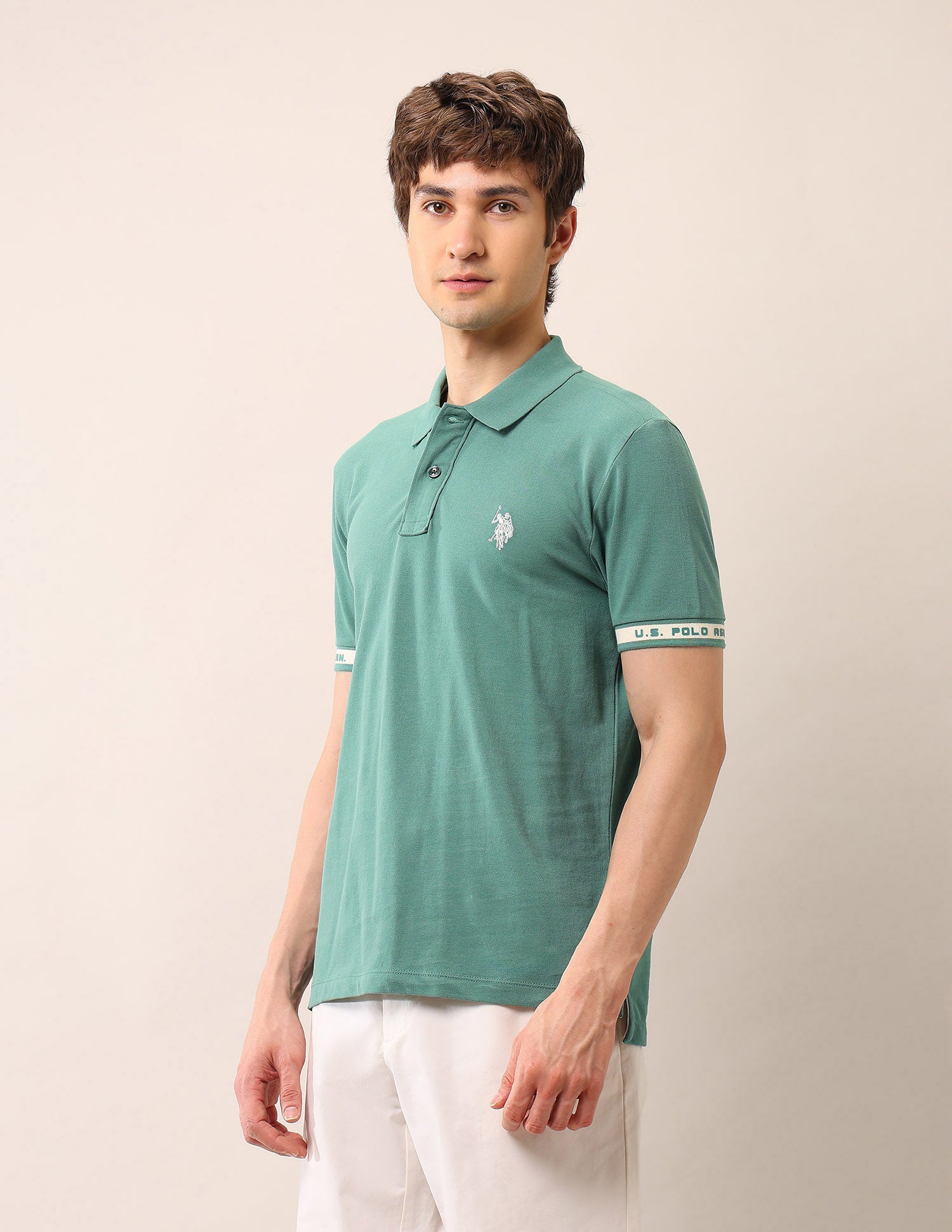 Solid Muscle Fit Polo Shirt Green - U.S. Polo Assn. India | Large