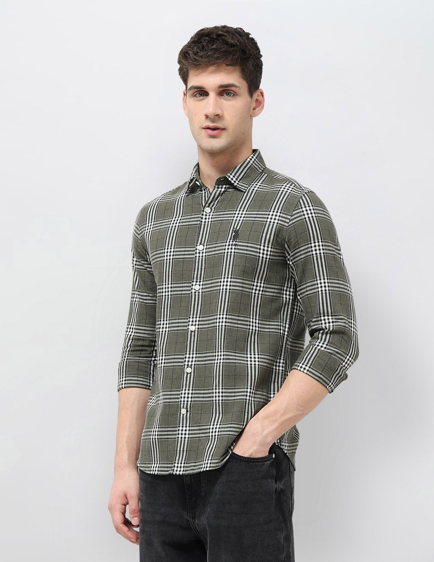 Twill Tartan Checked Shirt Light Olive - U.S. POLO ASSN. | Large