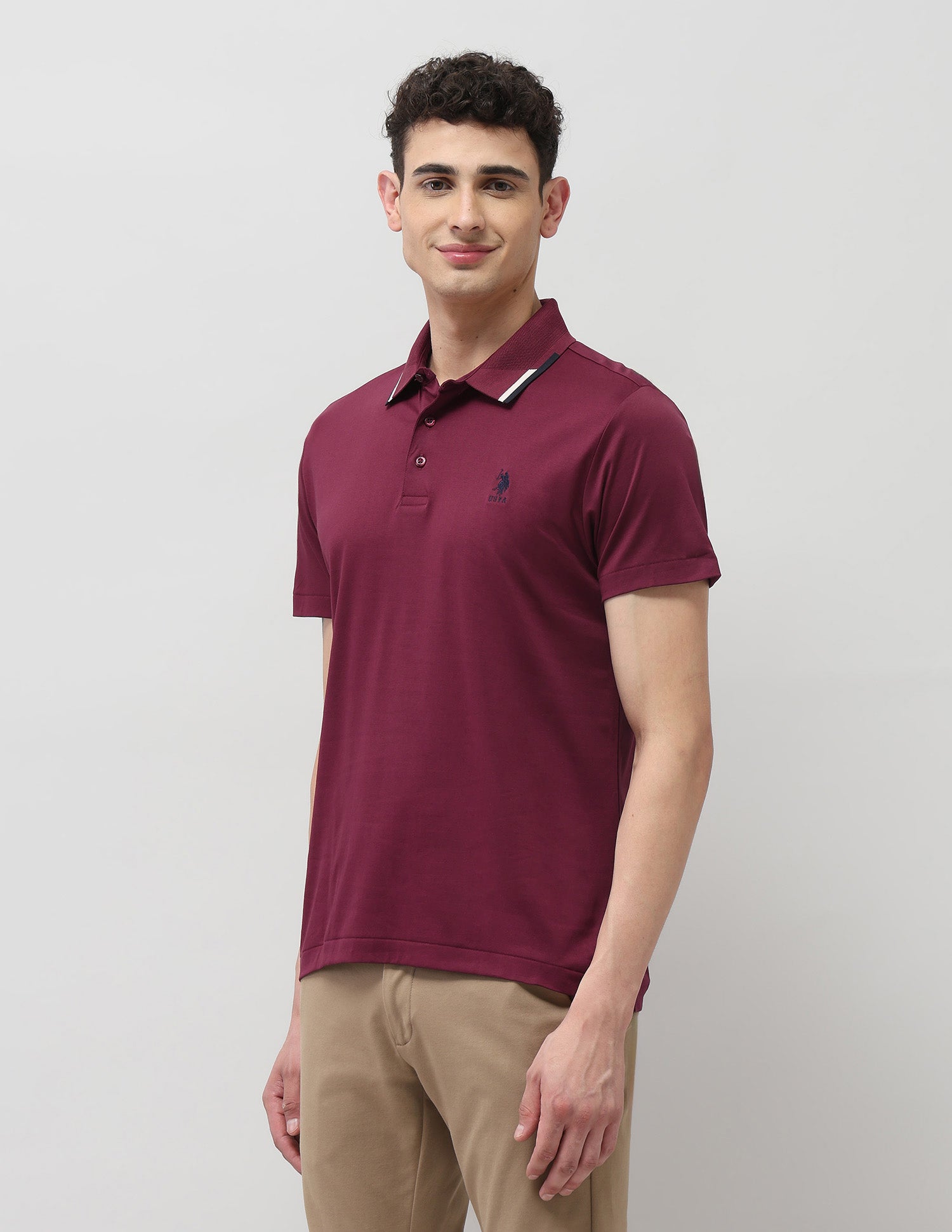 Pure Cotton Solid Polo Shirt Maroon - U.S. POLO ASSN. | Large
