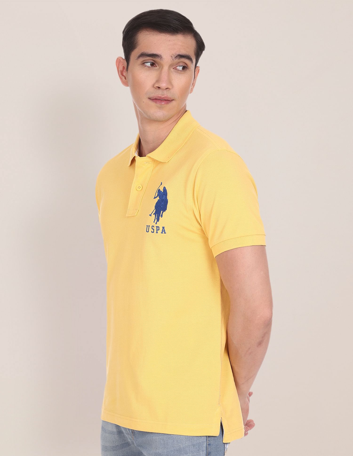 Compact Cotton Logo Polo Shirt Yellow - U.S. POLO ASSN. | Large