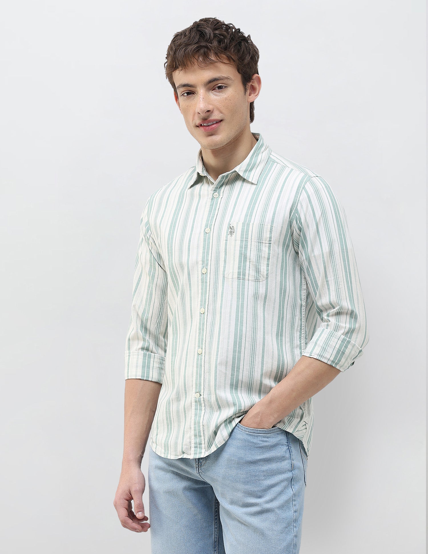 Vertical Striped Regular Fit Shirt Green - U.S. Polo Assn. India | Large