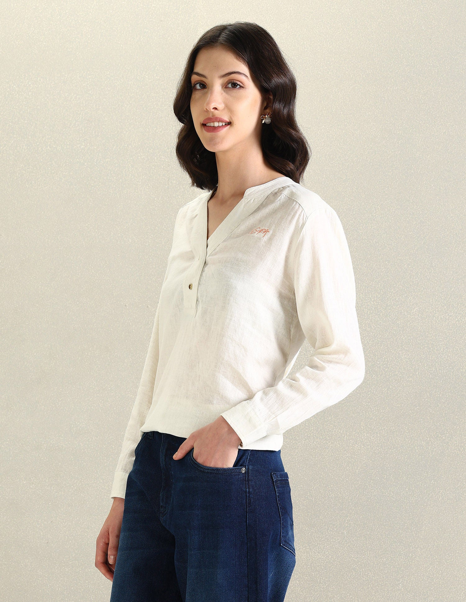 Solid Linen Tunic Top Off White - U.S. POLO ASSN. | Large