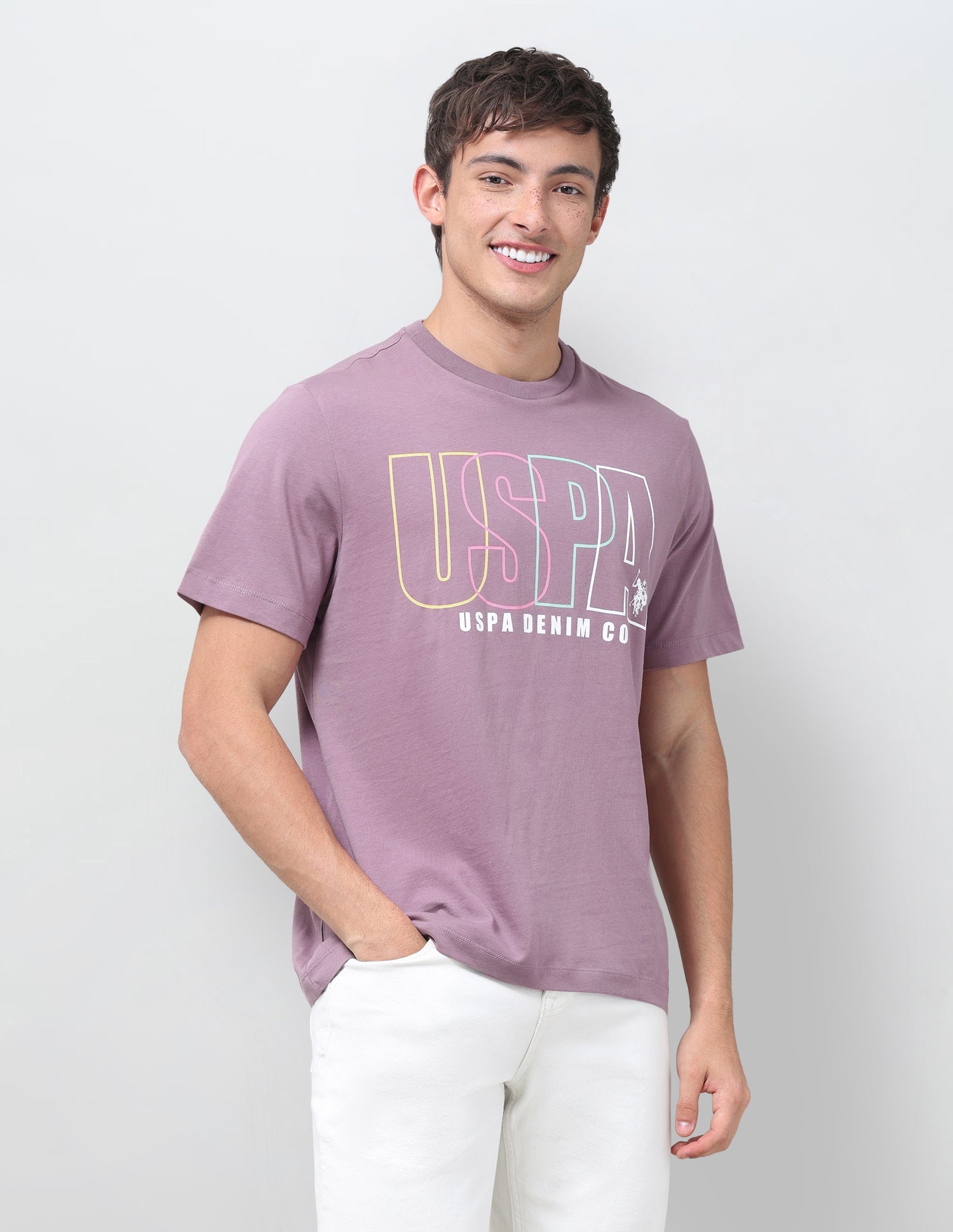 Typographic Brand Printed Relaxed Fit T-Shirt Pink - U.S. Polo Assn. India | Large