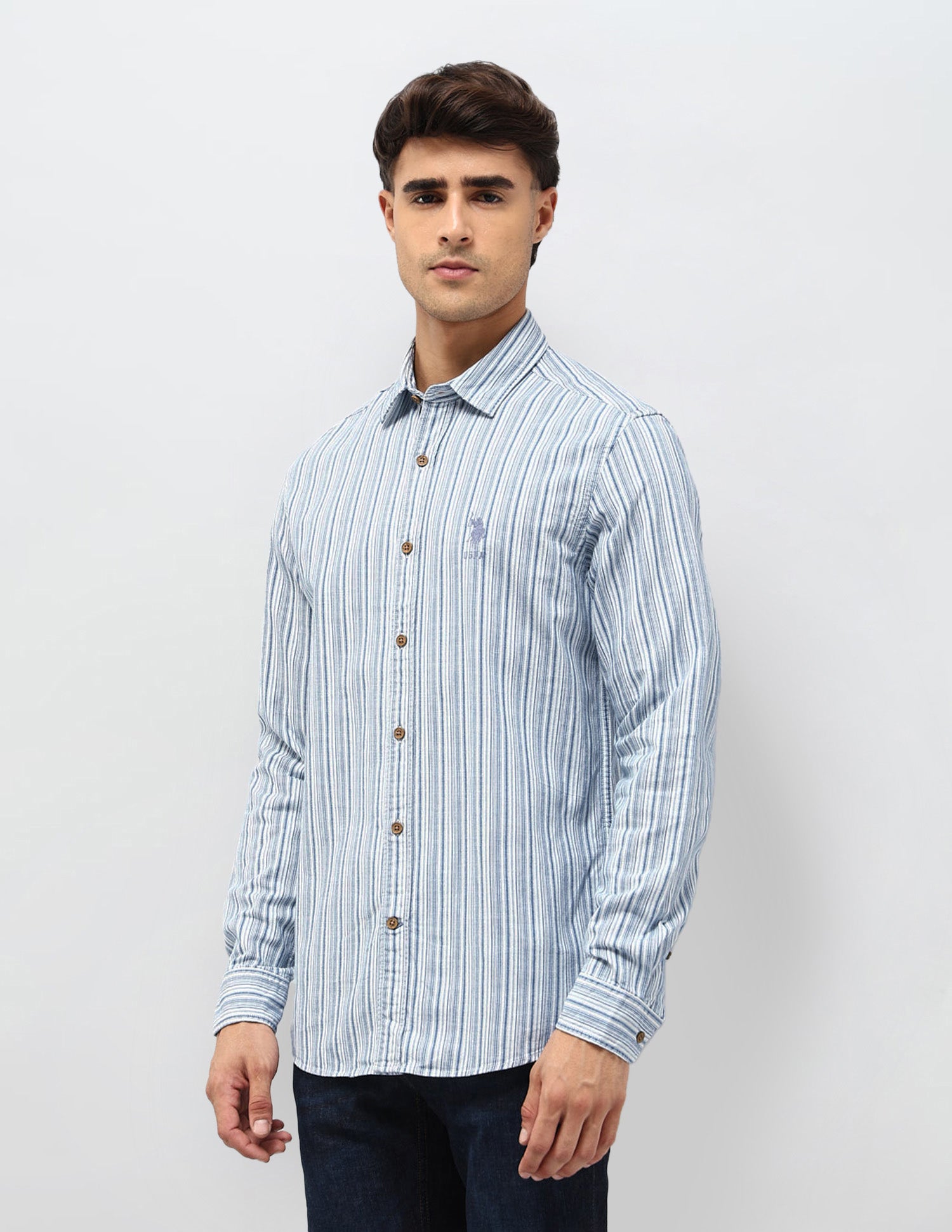 Vertical Striped Twill Shirt Indigo - U.S. POLO ASSN. | Large