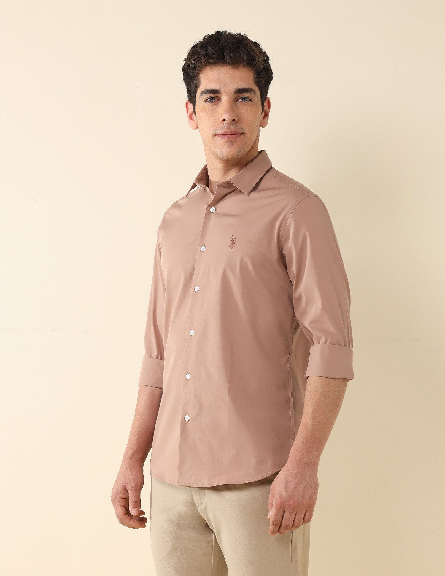 Solid Tailored Fit Shirt Peach - U.S. Polo Assn. India | Large