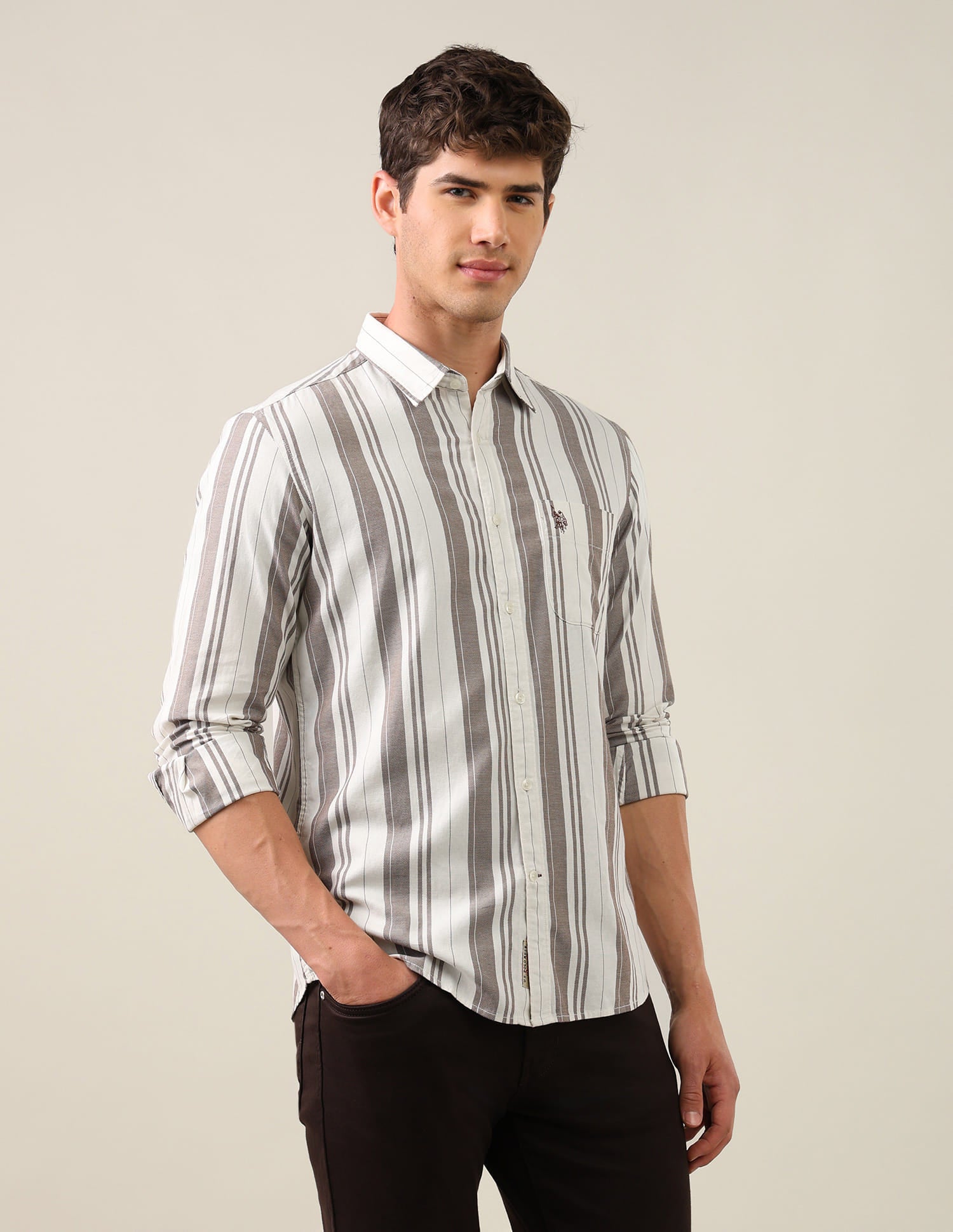 Vertical Striped Regular Fit Shirt Brown - U.S. Polo Assn. India | Large