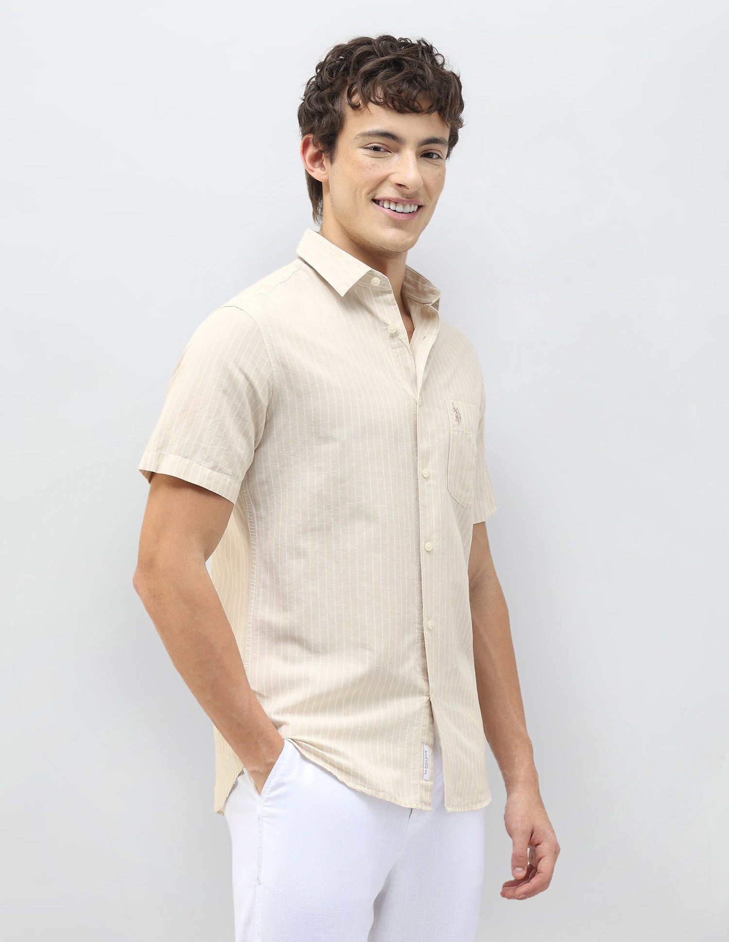 Casa De Campo Vertical Striped Shirt Beige - U.S. Polo Assn. India | Large