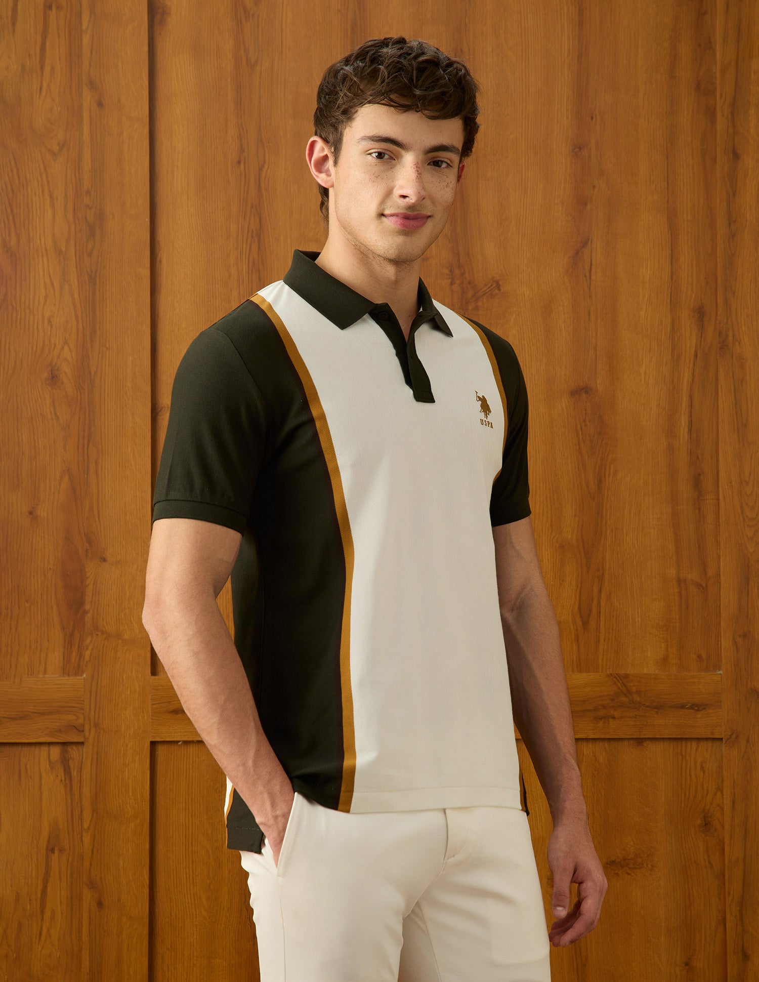 Colourblocked Slim Fit Polo Shirt Olive - U.S. Polo Assn. India | Large