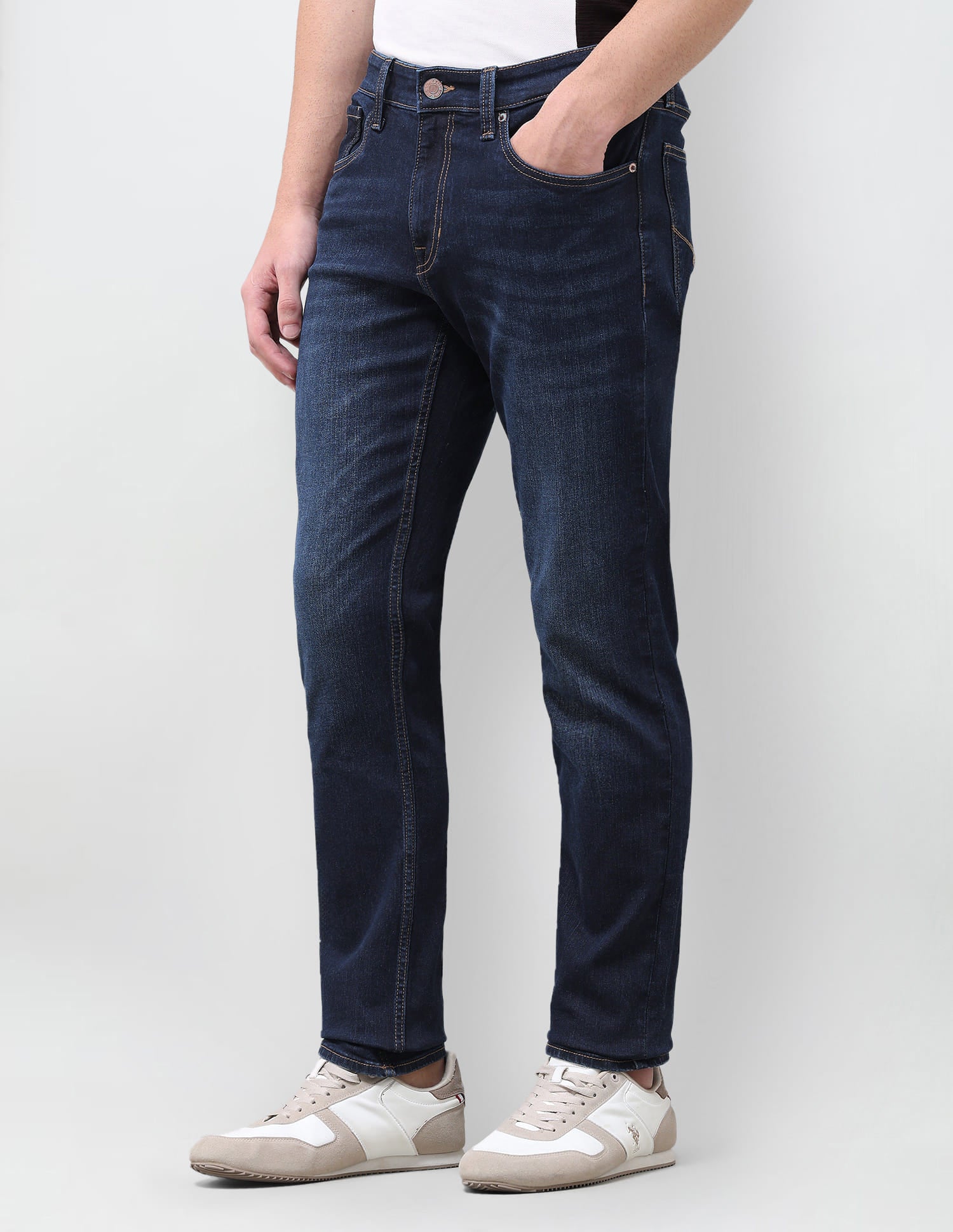 Solid Slim Tapered Fit Jeans Blue - U.S. Polo Assn. India | Large