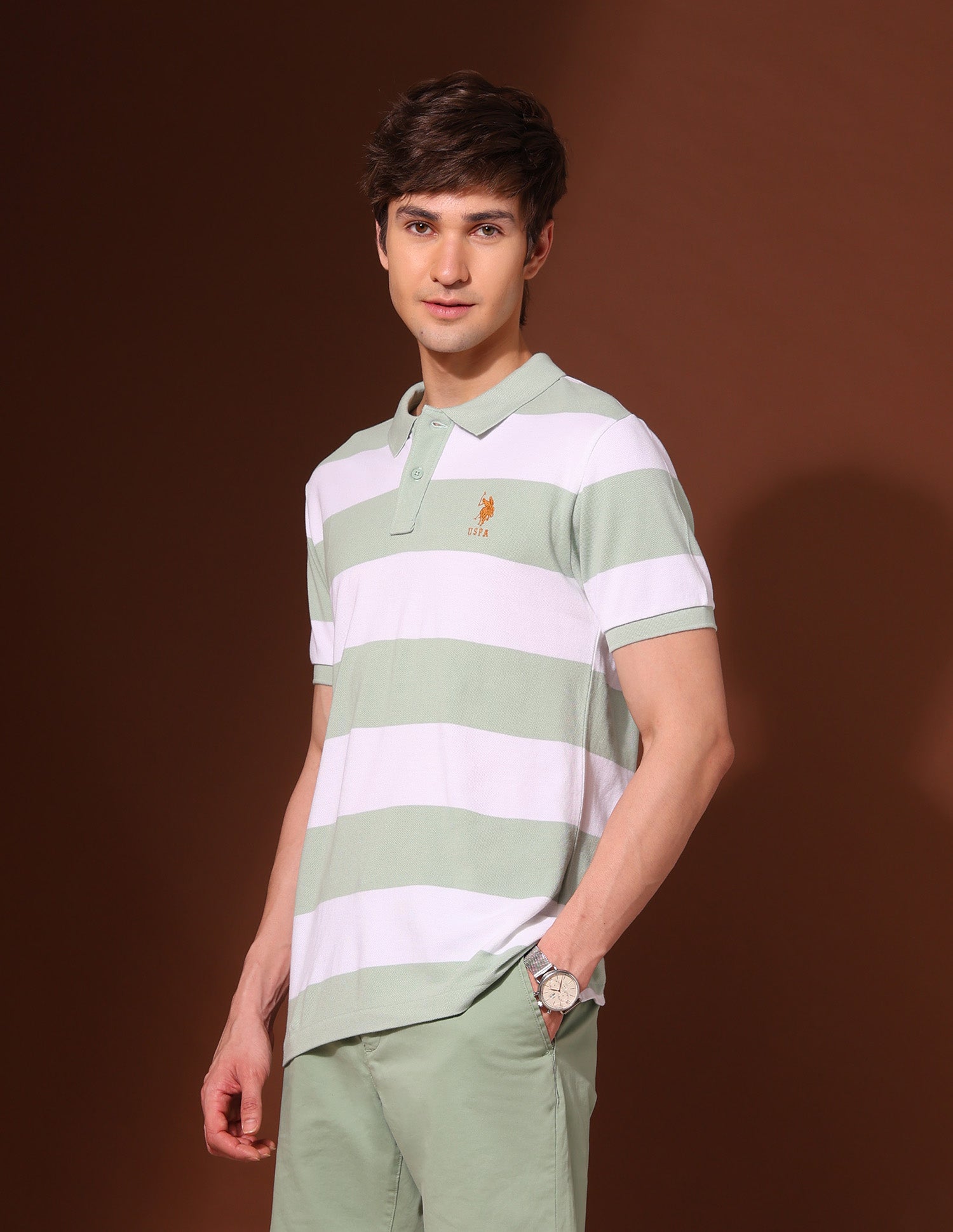 Pure Cotton Work And Wander Polo Shirt Green - U.S. Polo Assn. India | Large