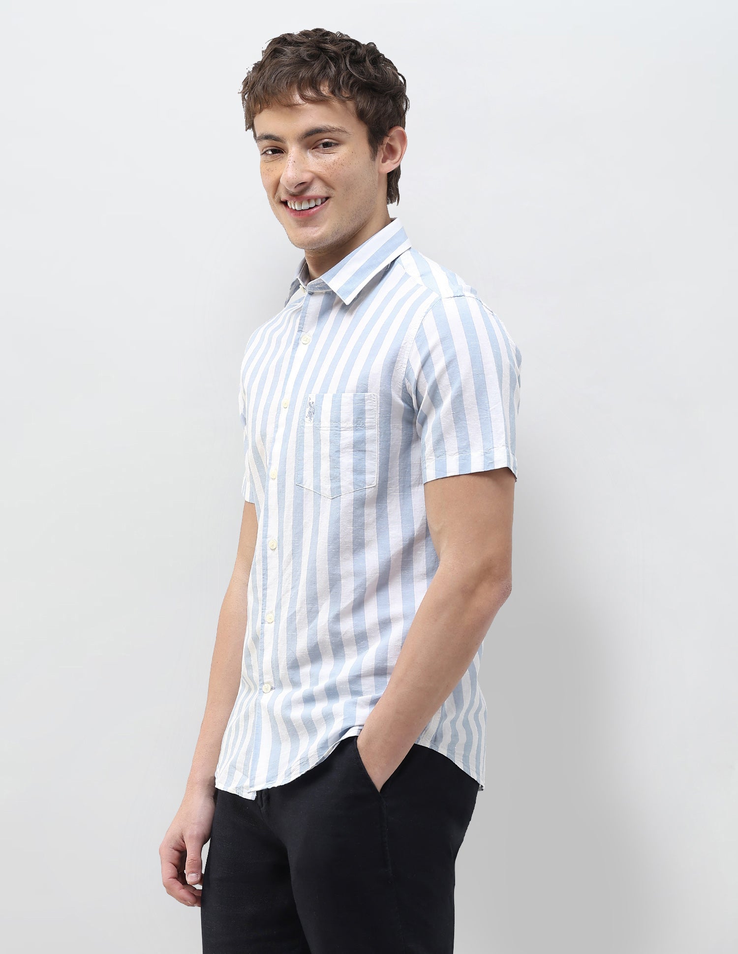 Vertical Striped Regular Fit Shirt Blue - U.S. Polo Assn. India | Large