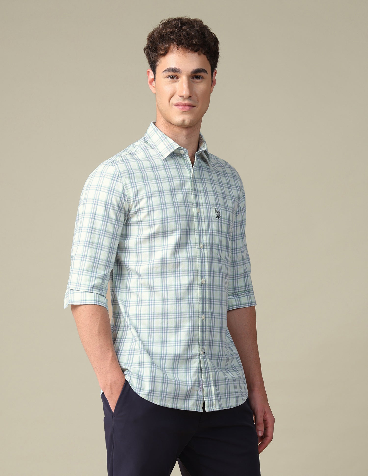 Twill Tailored Fit Shirt Light Green - U.S. Polo Assn. India | Large
