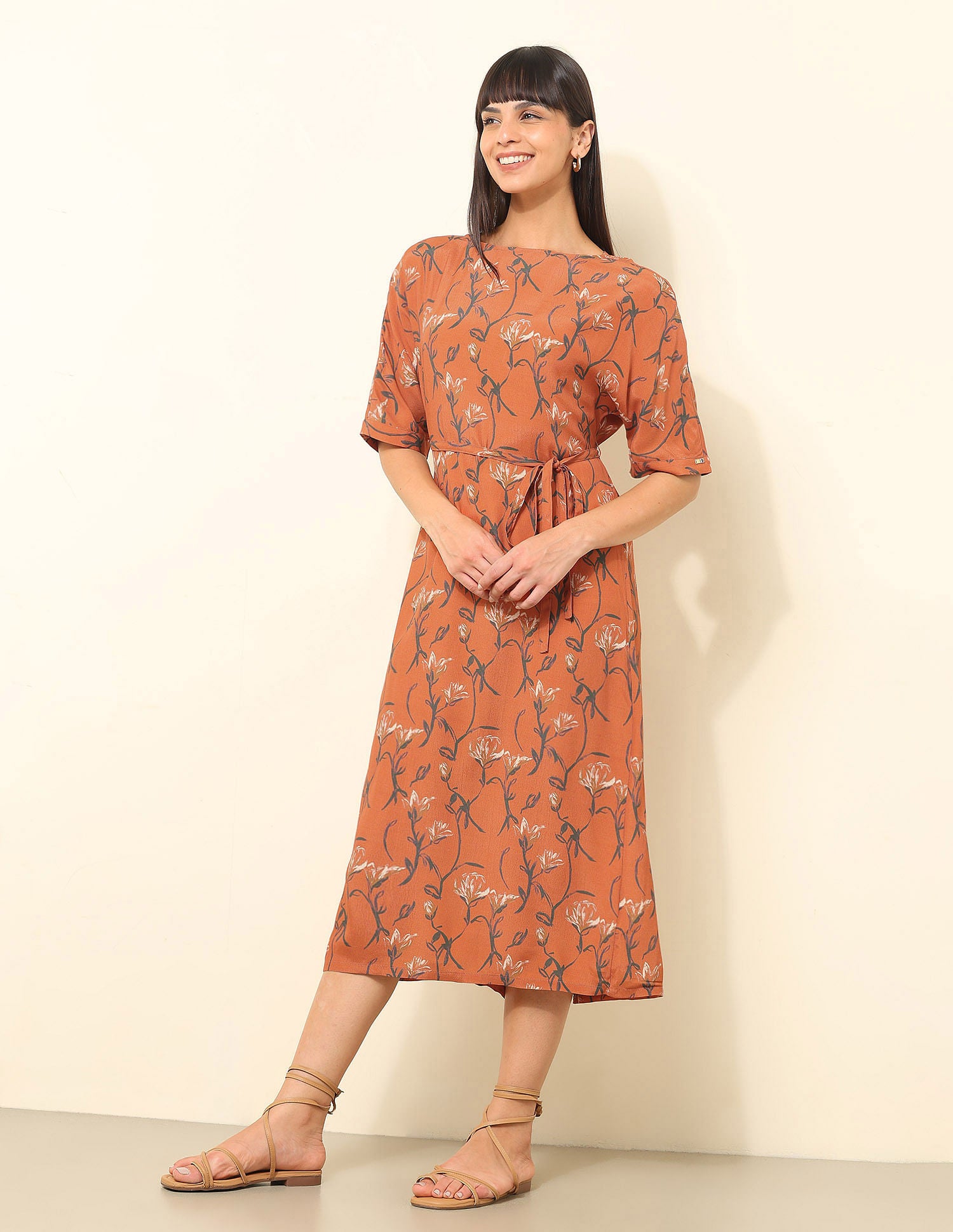 Floral Printed Fit & Flare Midi Dress Multicolour - U.S. Polo Assn. India | Large