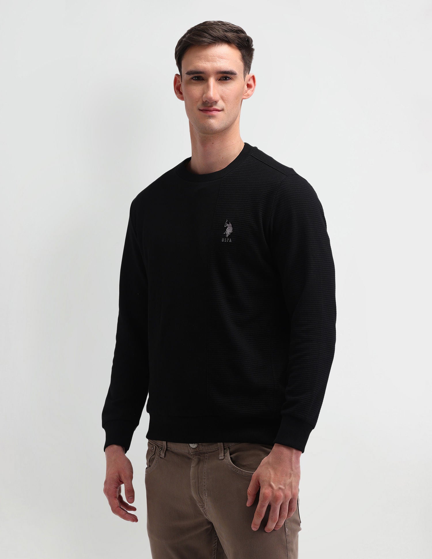 Solid Regular Fit Sweatshirt Black - U.S. Polo Assn. India | Large
