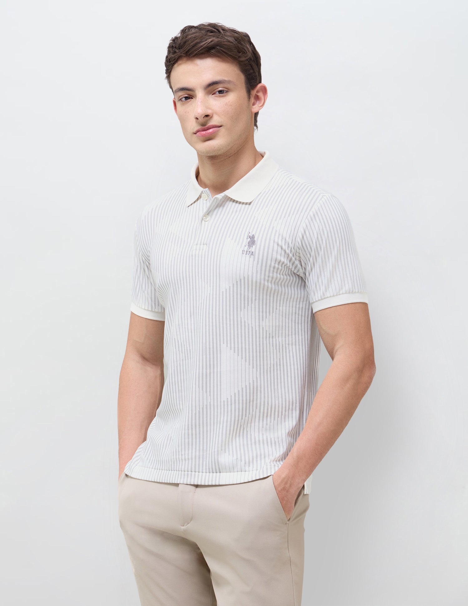 Vertical Striped Slim Fit Polo Shirt Grey - U.S. Polo Assn. India | Large