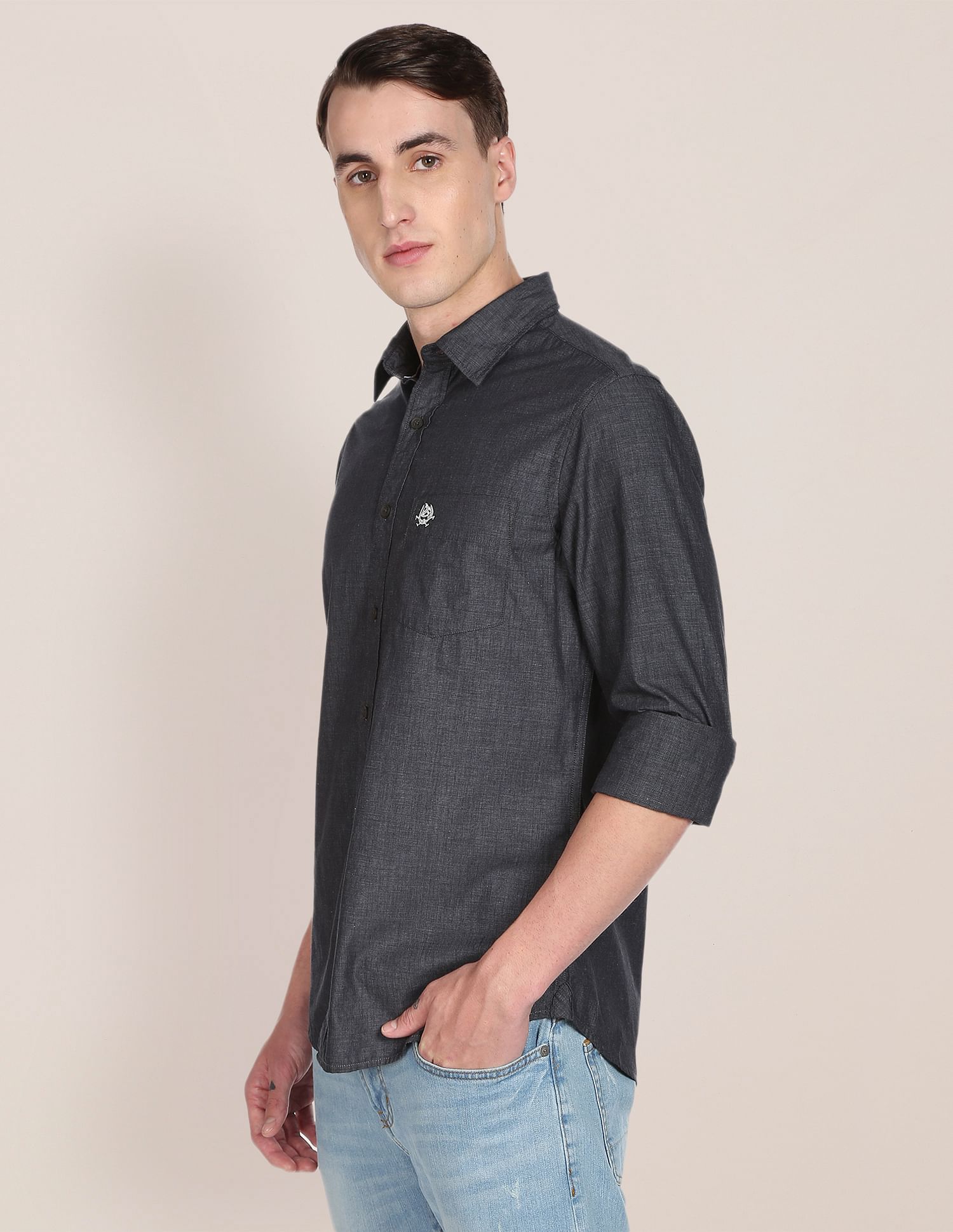 Patch Pocket Heathered Casual Shirt Charcoal - U.S. Polo Assn. India | Large