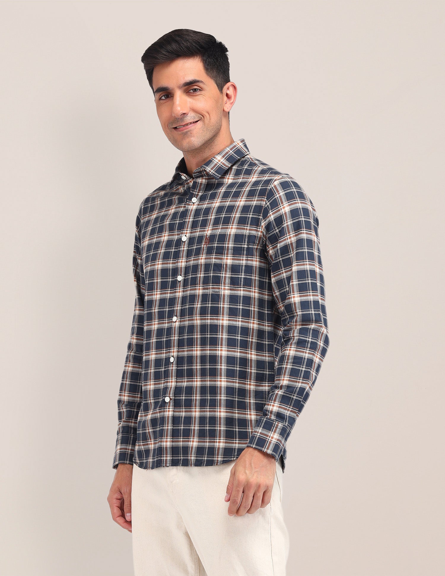 Dupplin Checked Tailored Fit Shirt Navy - U.S. Polo Assn. India | Large