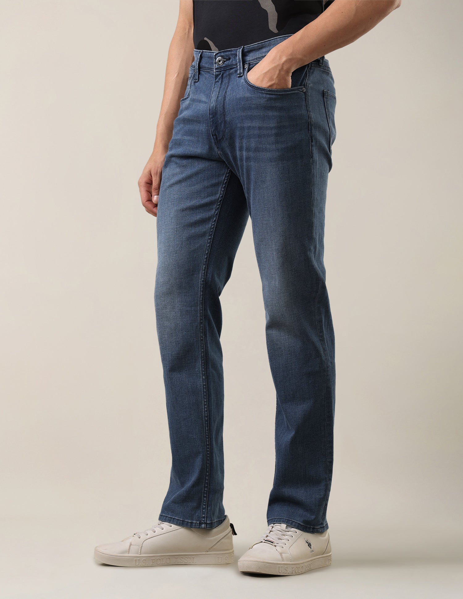 Harold Slim Straight Fit Blue Jeans Mid Blue - U.S. Polo Assn. India | Large