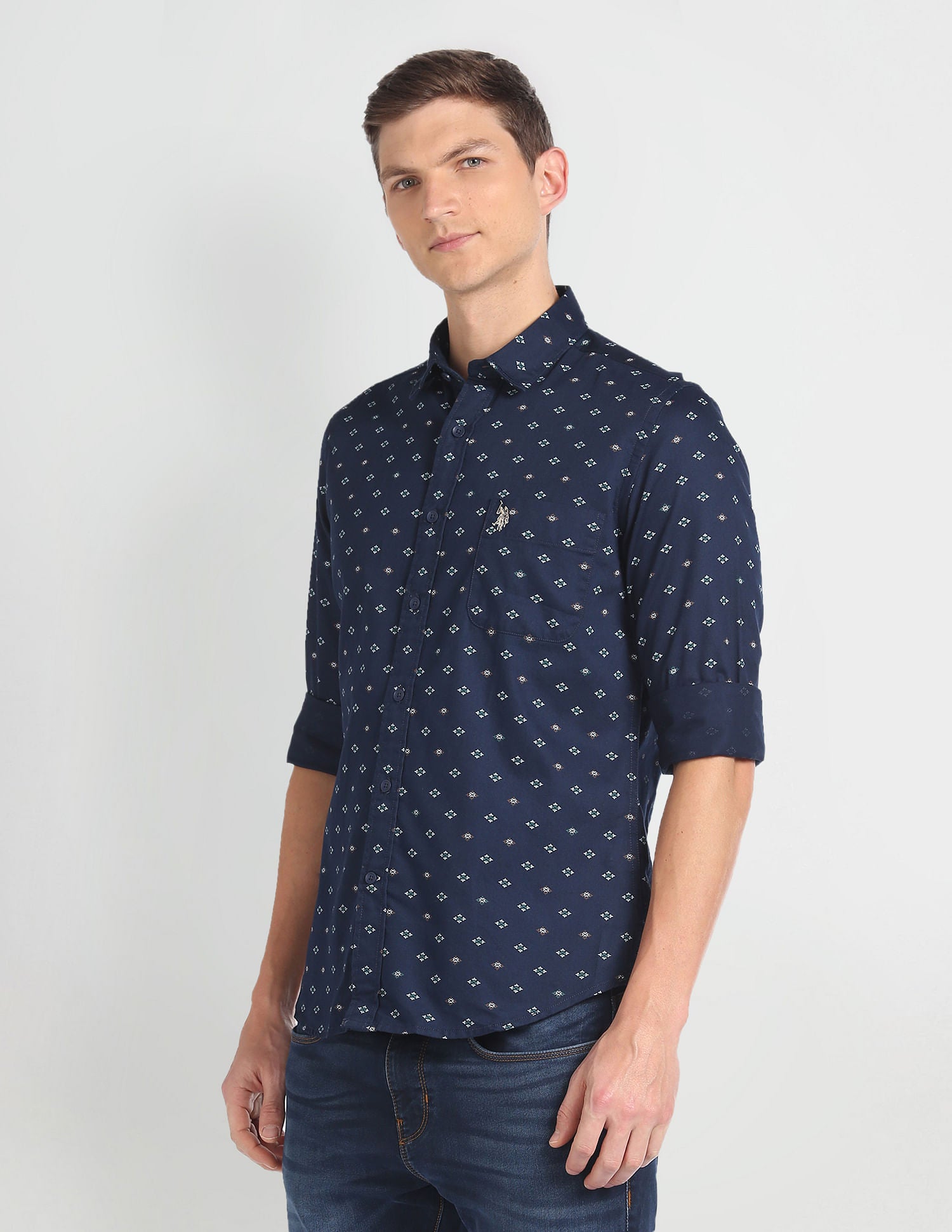 Motif Print Slim Fit Shirt Navy - U.S. Polo Assn. India | Large