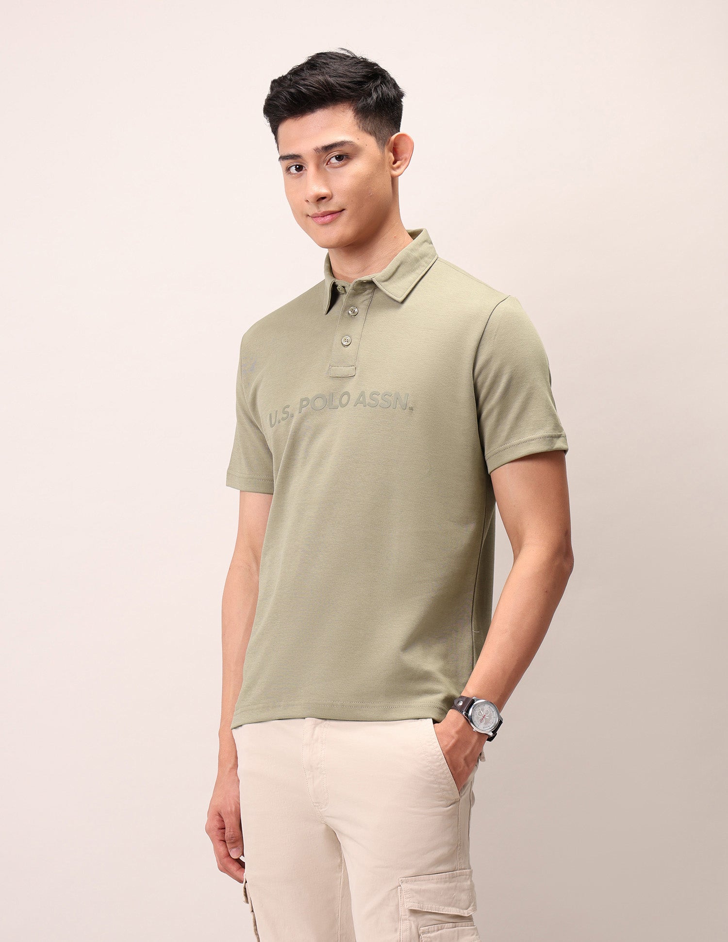 Brand Embossed Outdoor Polo Shirt Beige - U.S. Polo Assn. India | Large