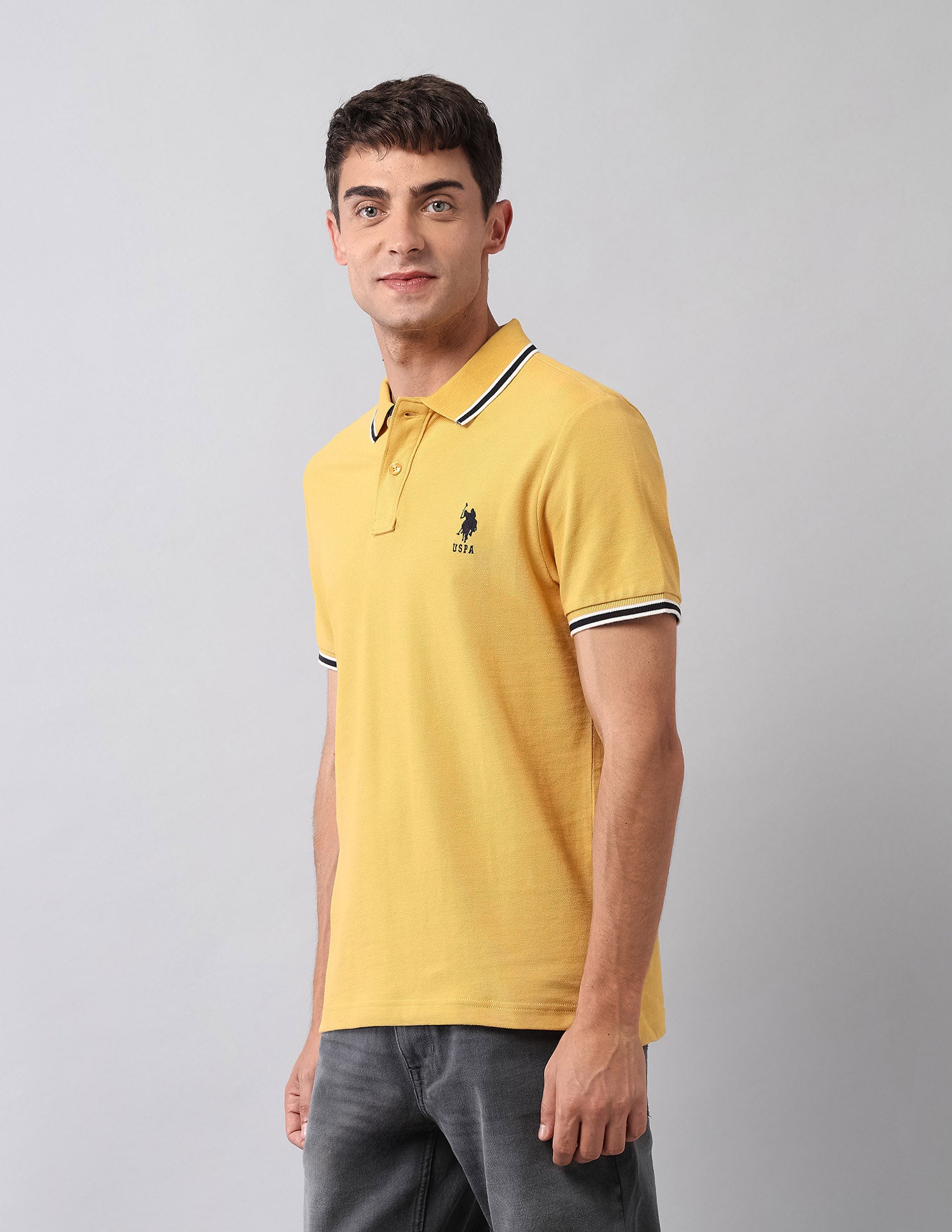 Pure Cotton Muscle Fit Polo Shirt Yellow - U.S. Polo Assn. India | Large
