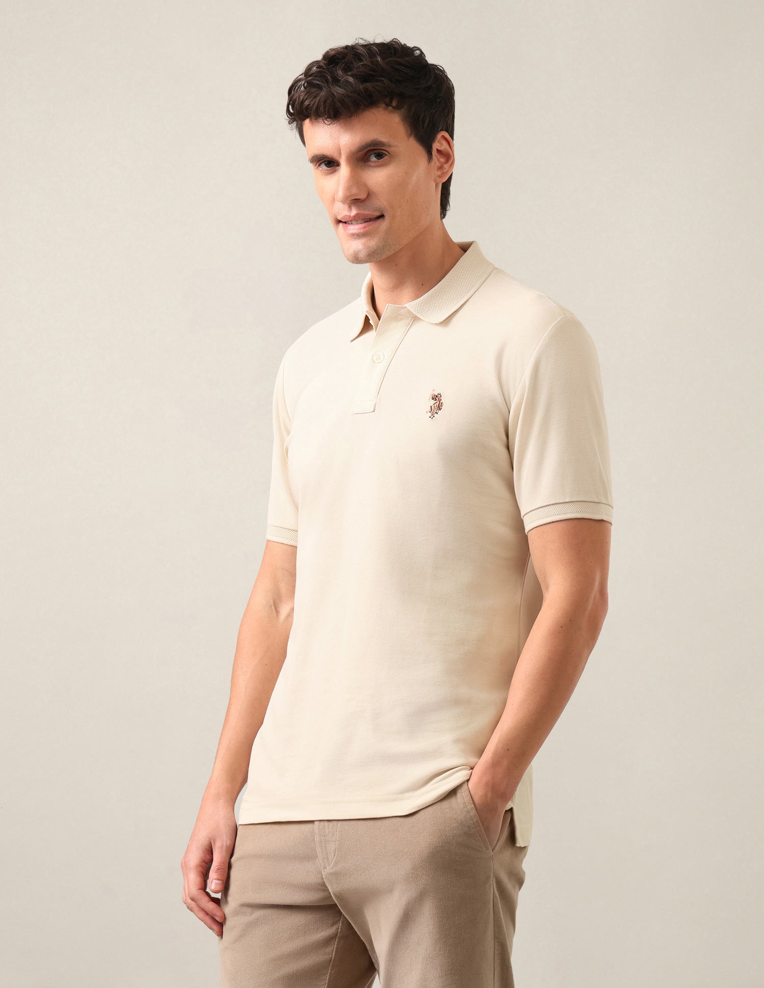 Solid Slim Fit Polo Shirt Ivory - U.S. Polo Assn. India | Large