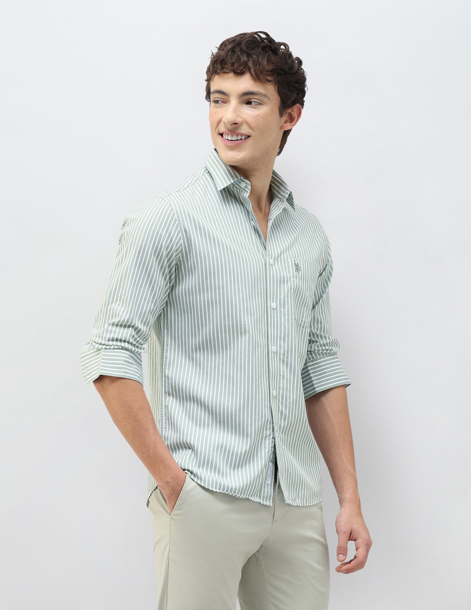 Casa De Campo Vertical Striped Shirt Light Green - U.S. Polo Assn. India | Large
