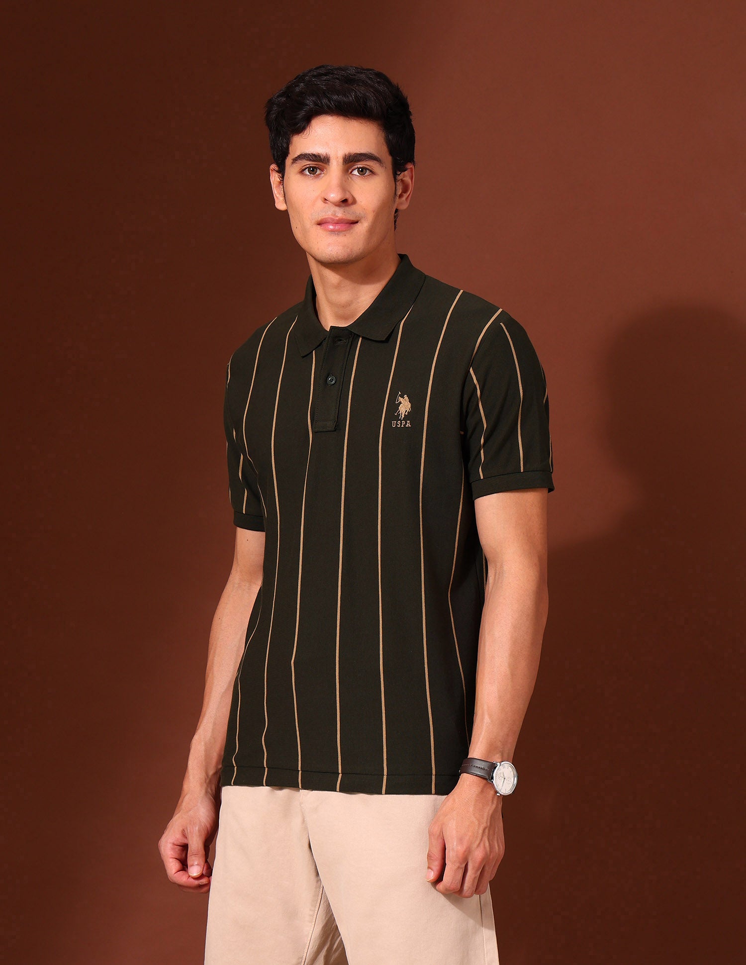 Vertical Striped Classic Polo Shirt Olive - U.S. Polo Assn. India | Large