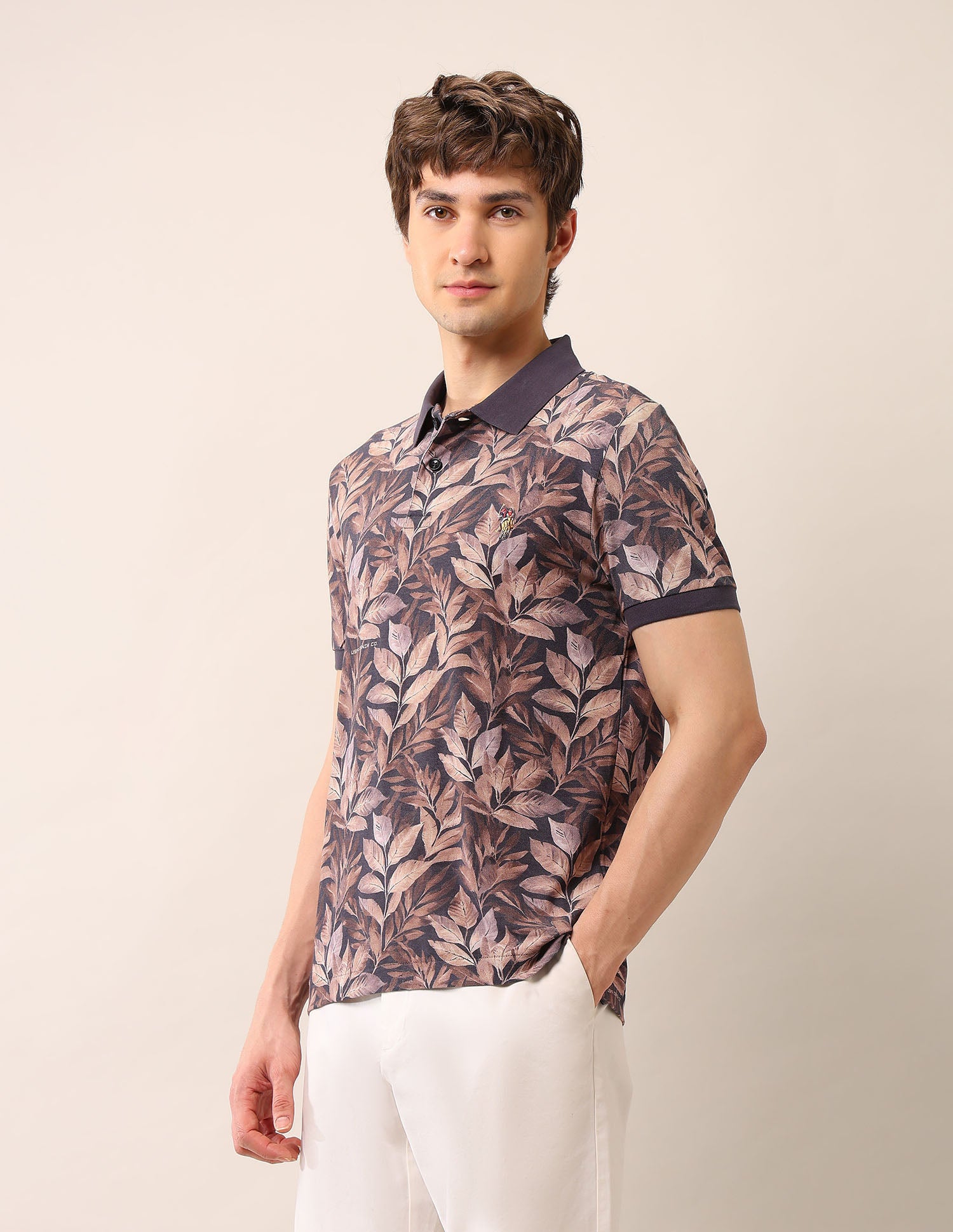 Tropical Printed Pure Cotton Polo Shirt Black - U.S. Polo Assn. India | Large