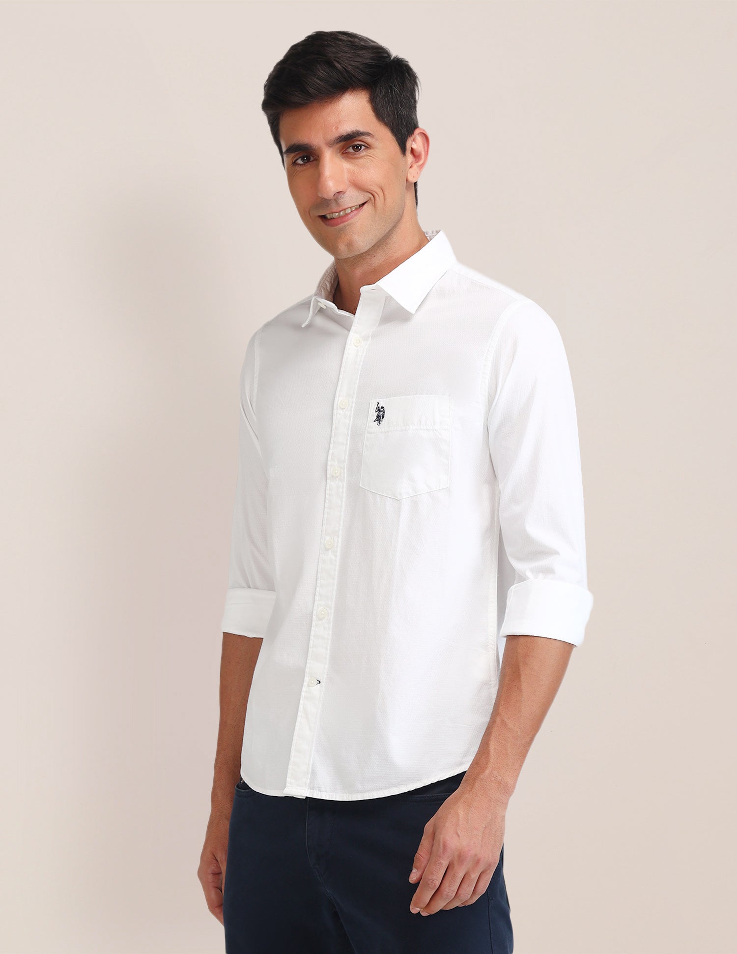 Textured Tailored Fit Shirt White - U.S. Polo Assn. India | Large