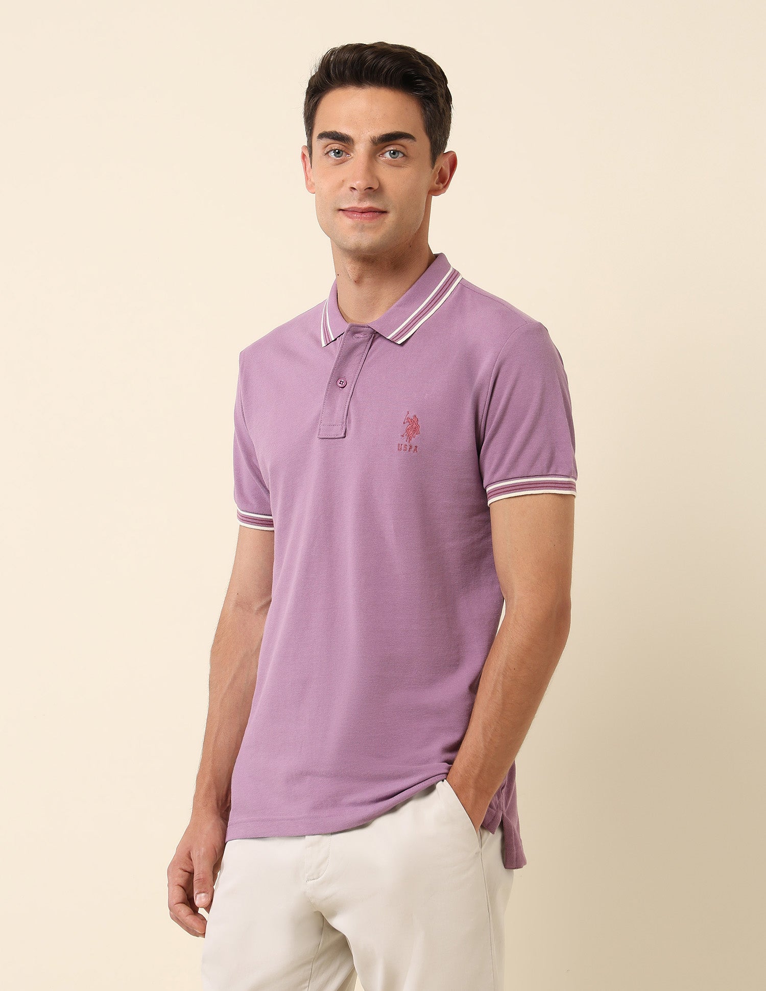 Solid Slim Fit Polo Shirt Violet - U.S. Polo Assn. India | Large