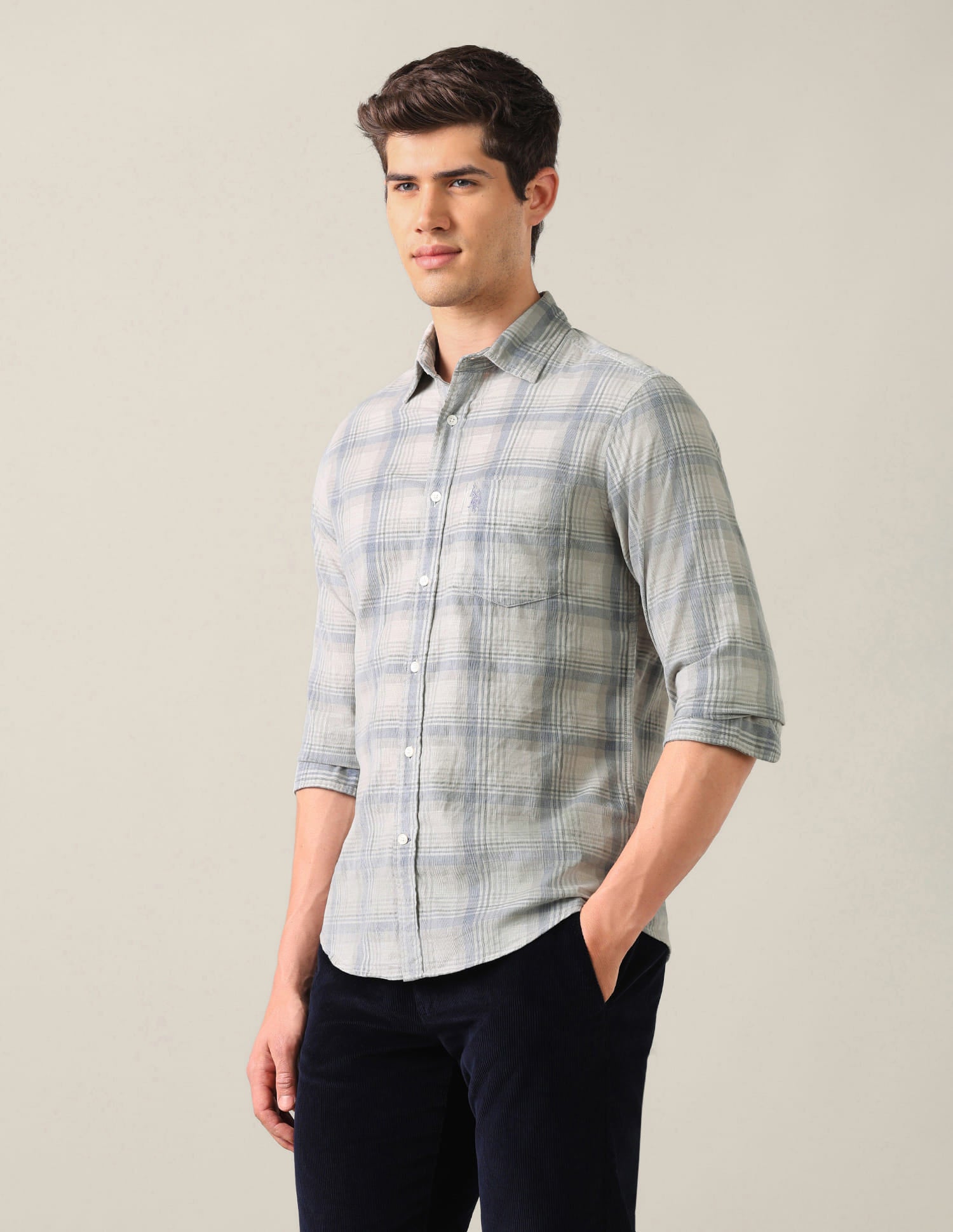 Tailored Fit Corduroy Shirt Grey - U.S. Polo Assn. India | Large