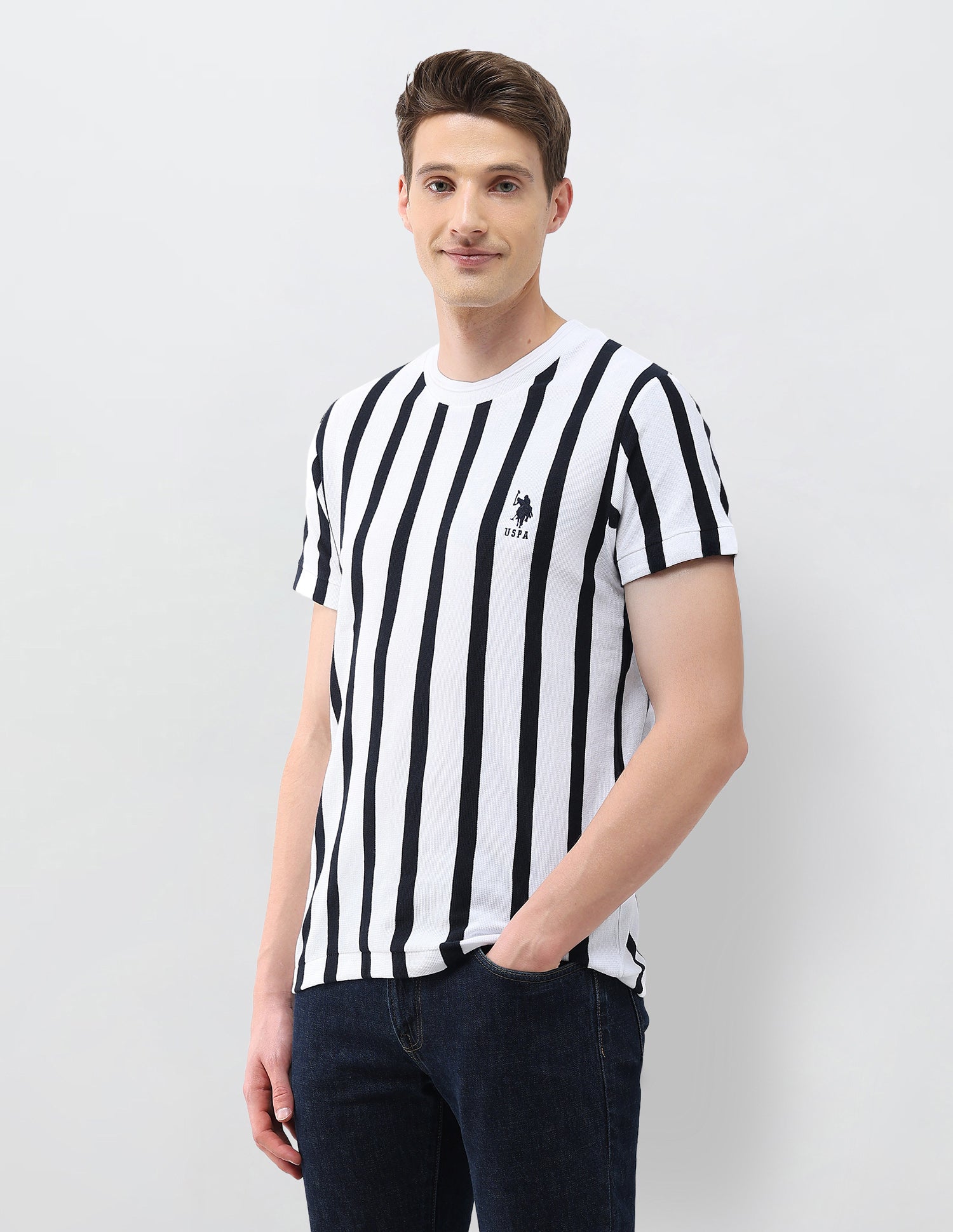 Vertical Striped Slim Fit T-Shirt White - U.S. Polo Assn. India | Large