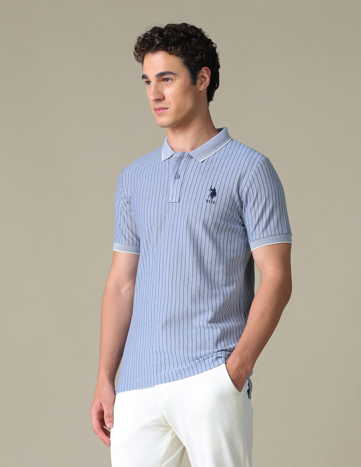 Vertical Striped Regular Fit Polo Shirt Ivory - U.S. Polo Assn. India | Large