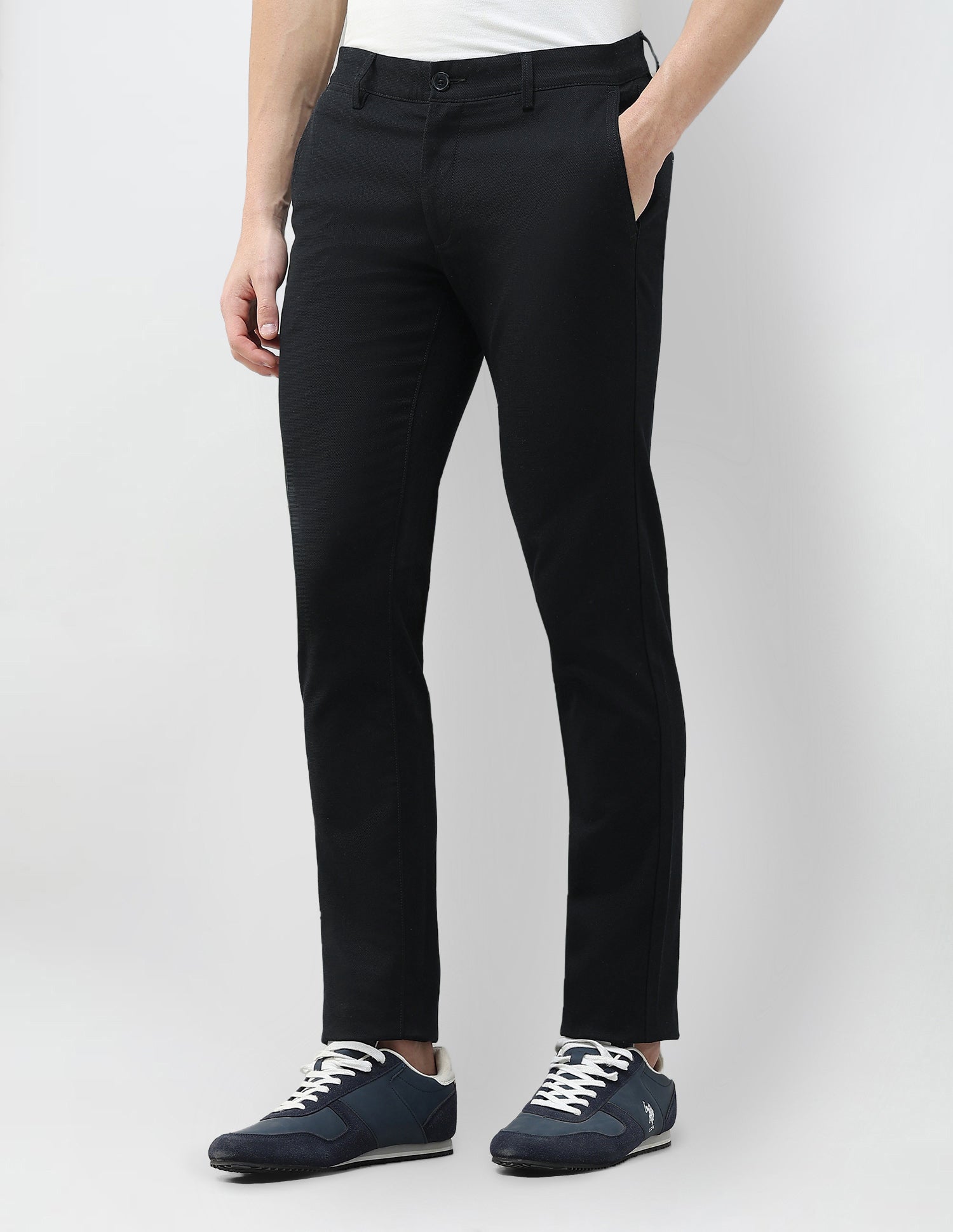Denver Slim Fit Dobby Trousers Black - U.S. Polo Assn. India | Large
