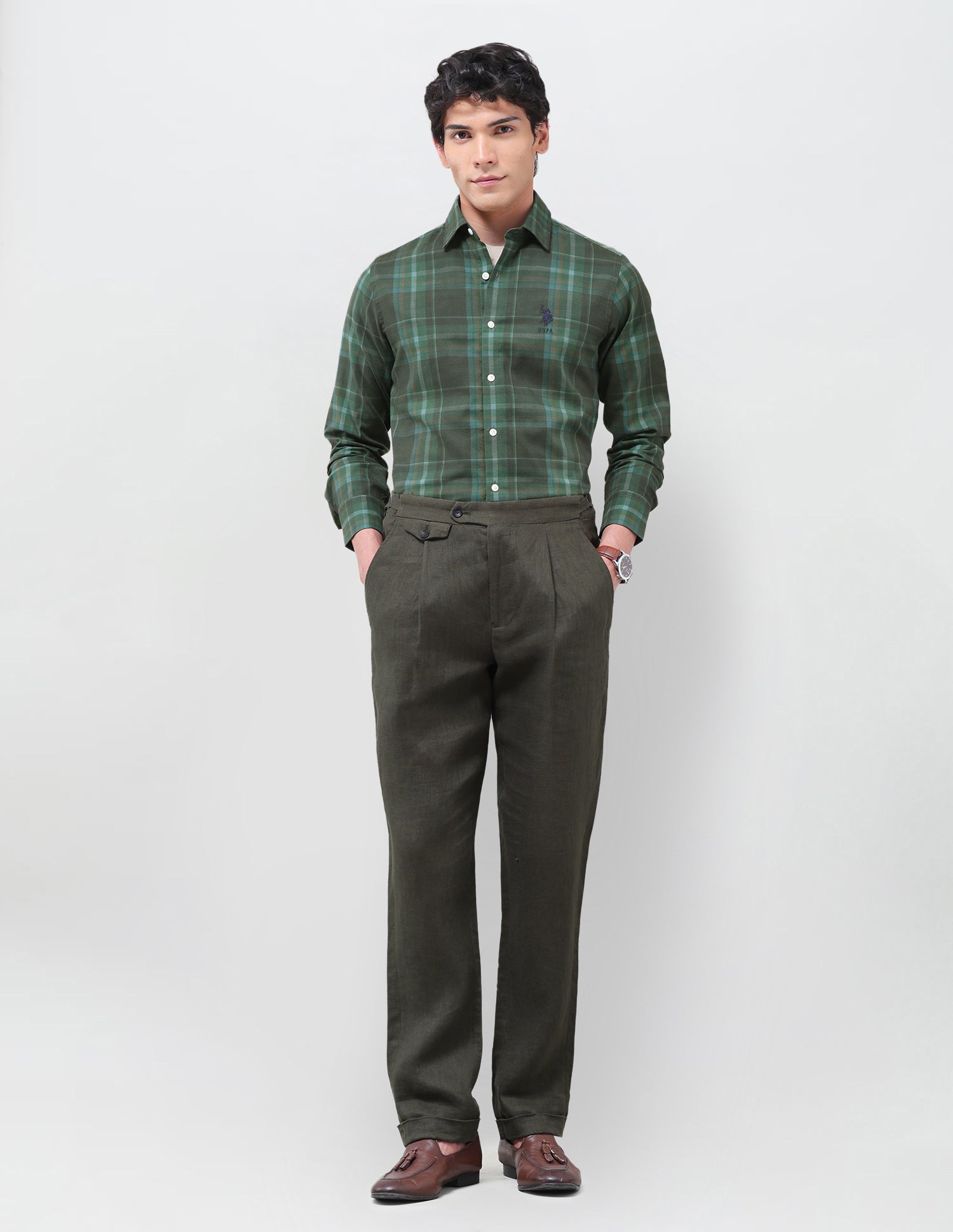 Tailored Fit Oxford Shirt Dark Olive - U.S. Polo Assn. India | Large
