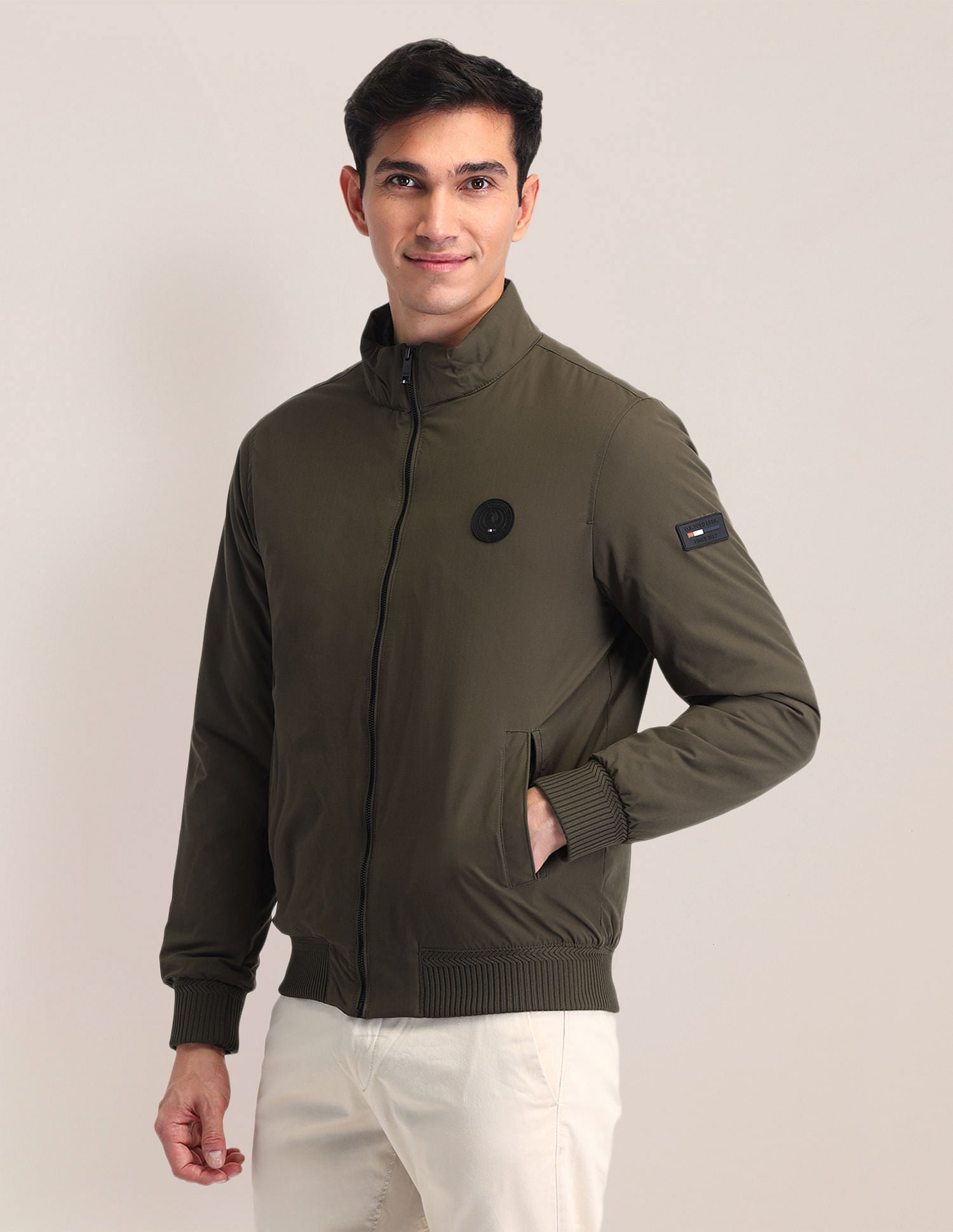 Regular Fit Solid Casual Jacket Dark Olive - U.S. Polo Assn. India | Large