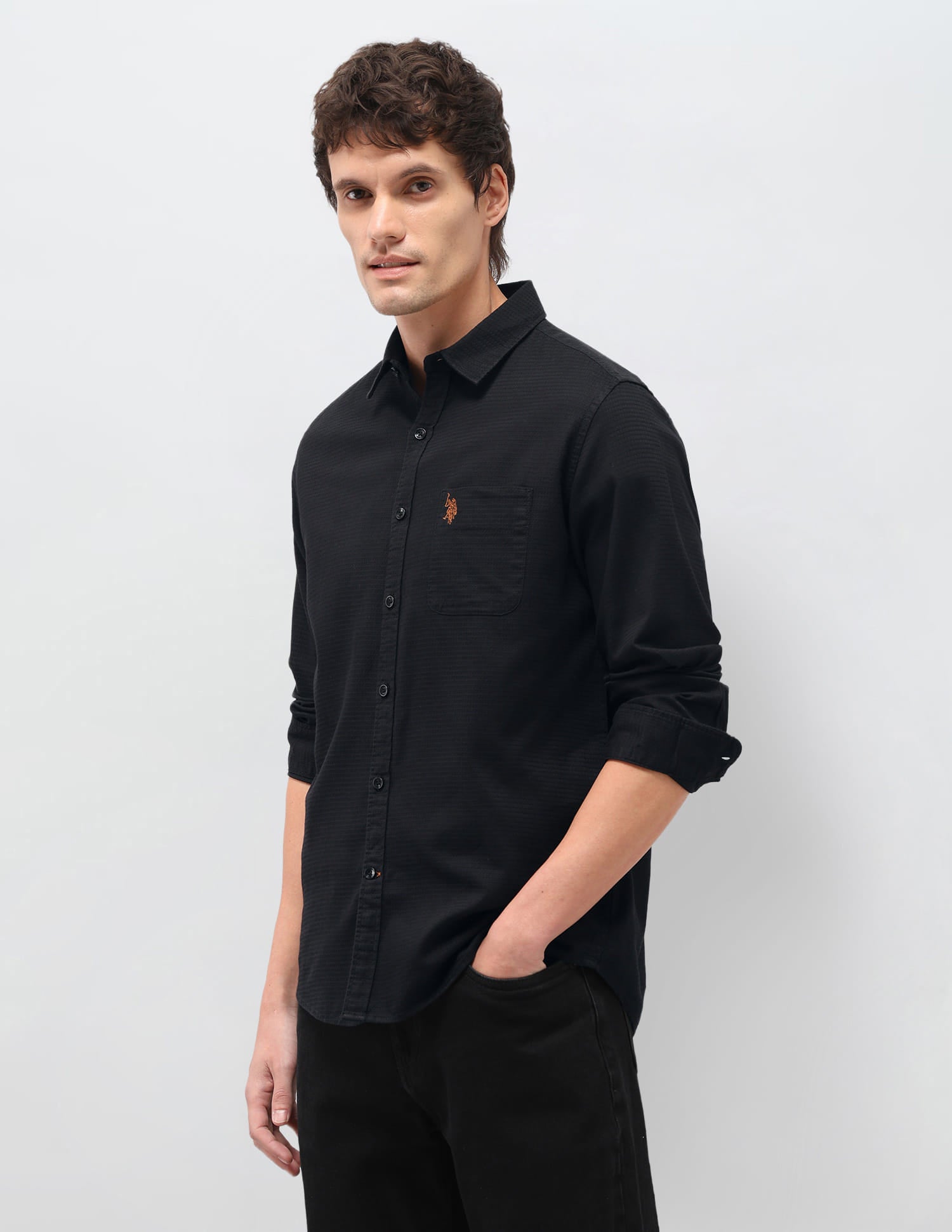 Solid Regular Fit Shirt Black - U.S. Polo Assn. India | Large