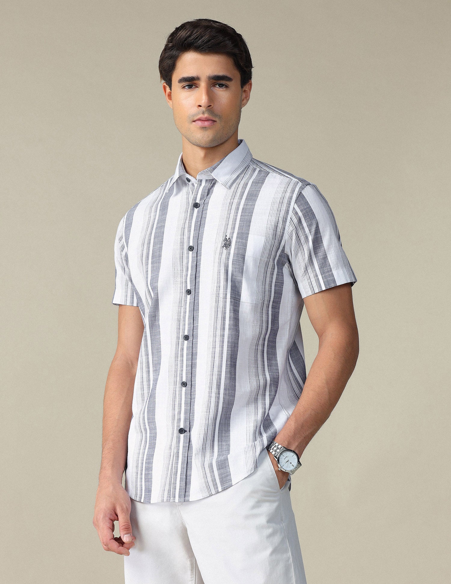 Vertical Striped Pure Cotton Shirt Navy - U.S. POLO ASSN. | Large