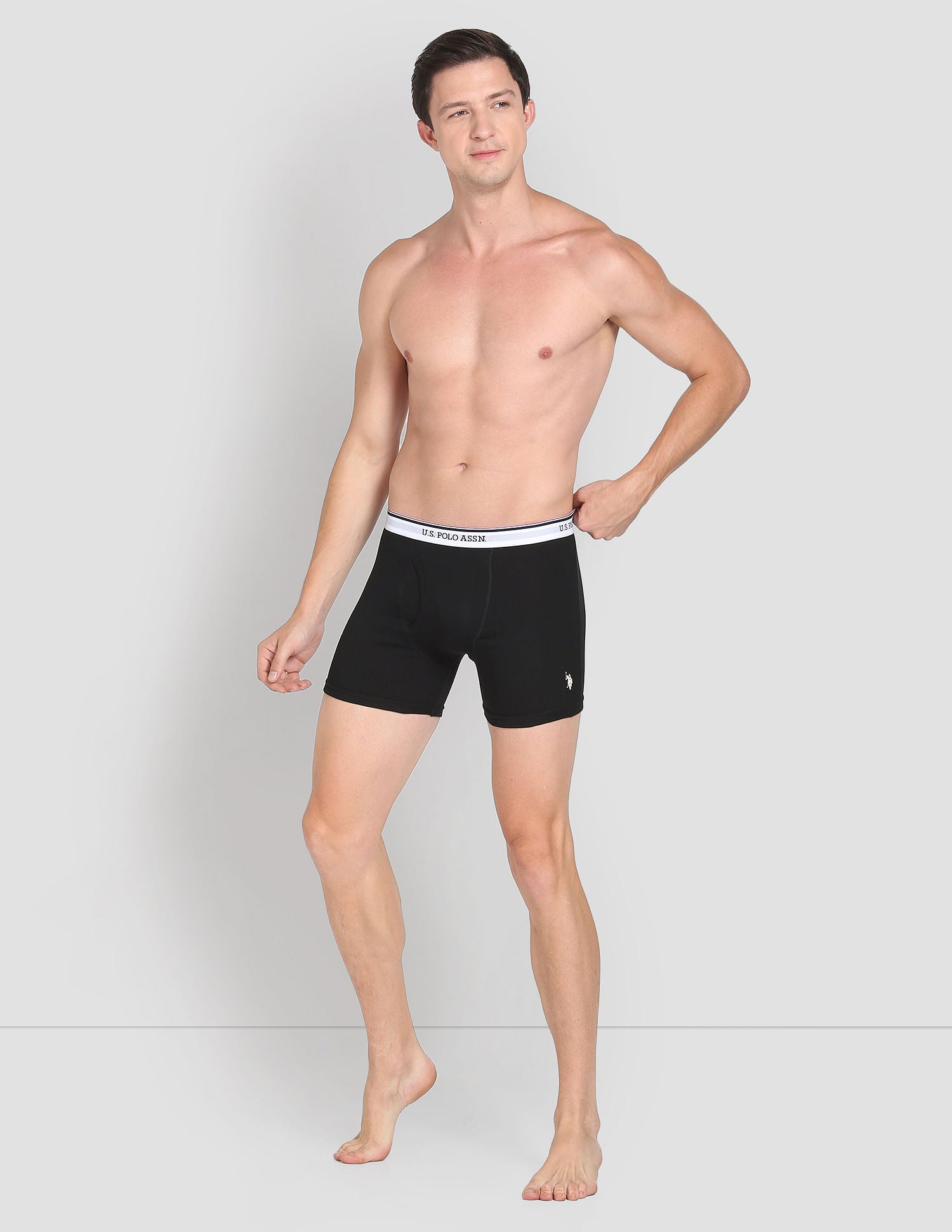 Mid Rise Solid 1667 Trunks - Pack Of 3 Black, Grey Melange and Navy - U.S. POLO ASSN. | Large