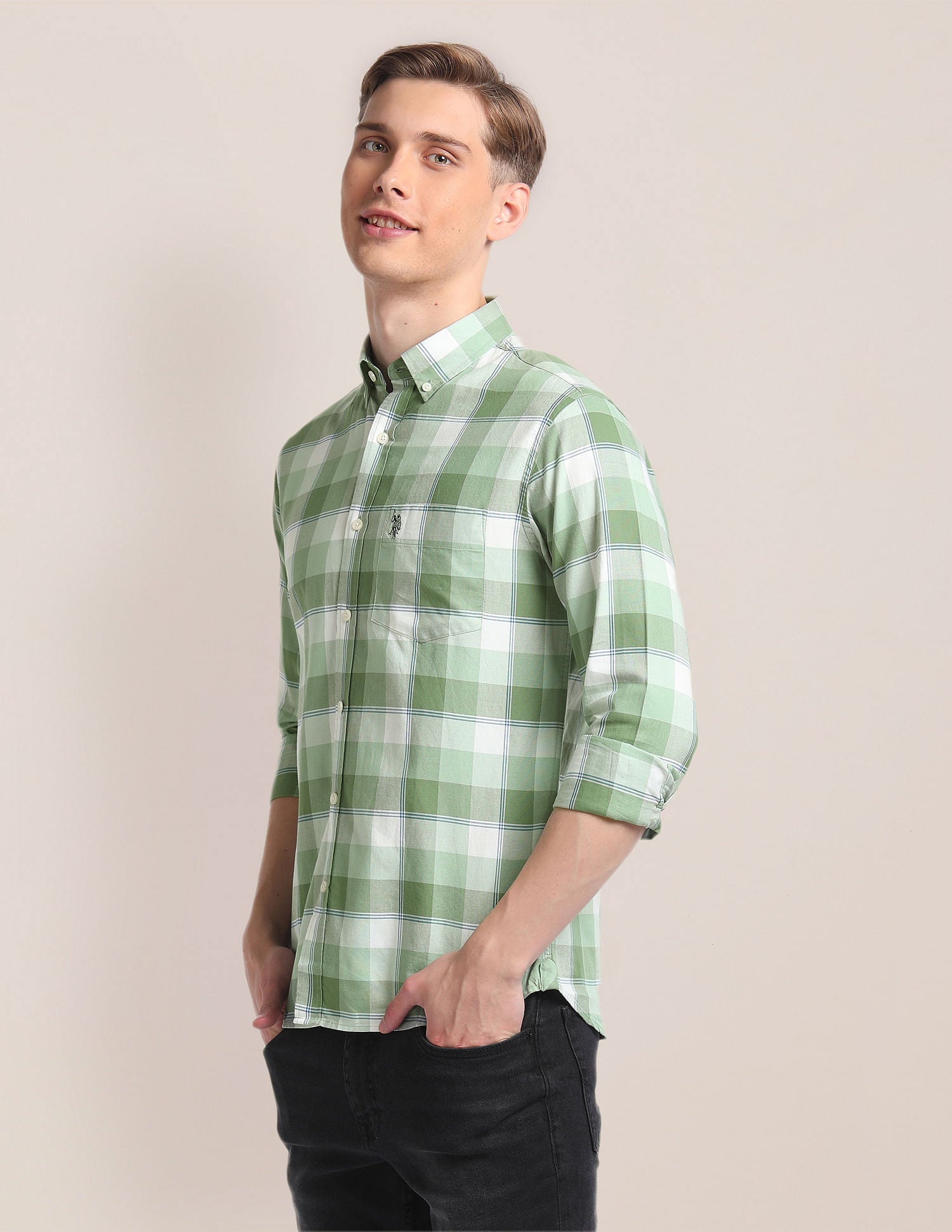 Plaid Check Cotton Shirt Green - U.S. Polo Assn. India | Large