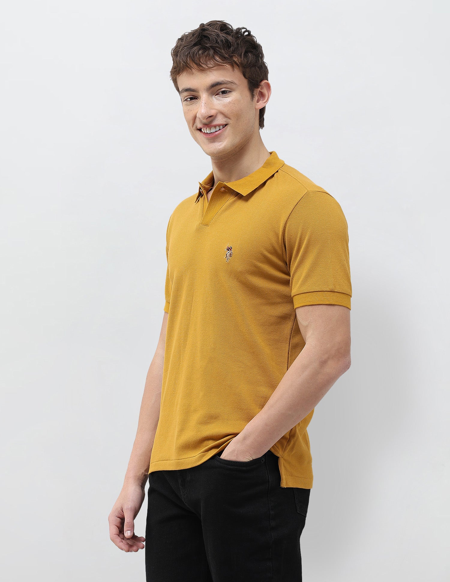 Solid Slim Fit Polo Shirt Mustard - U.S. Polo Assn. India | Large