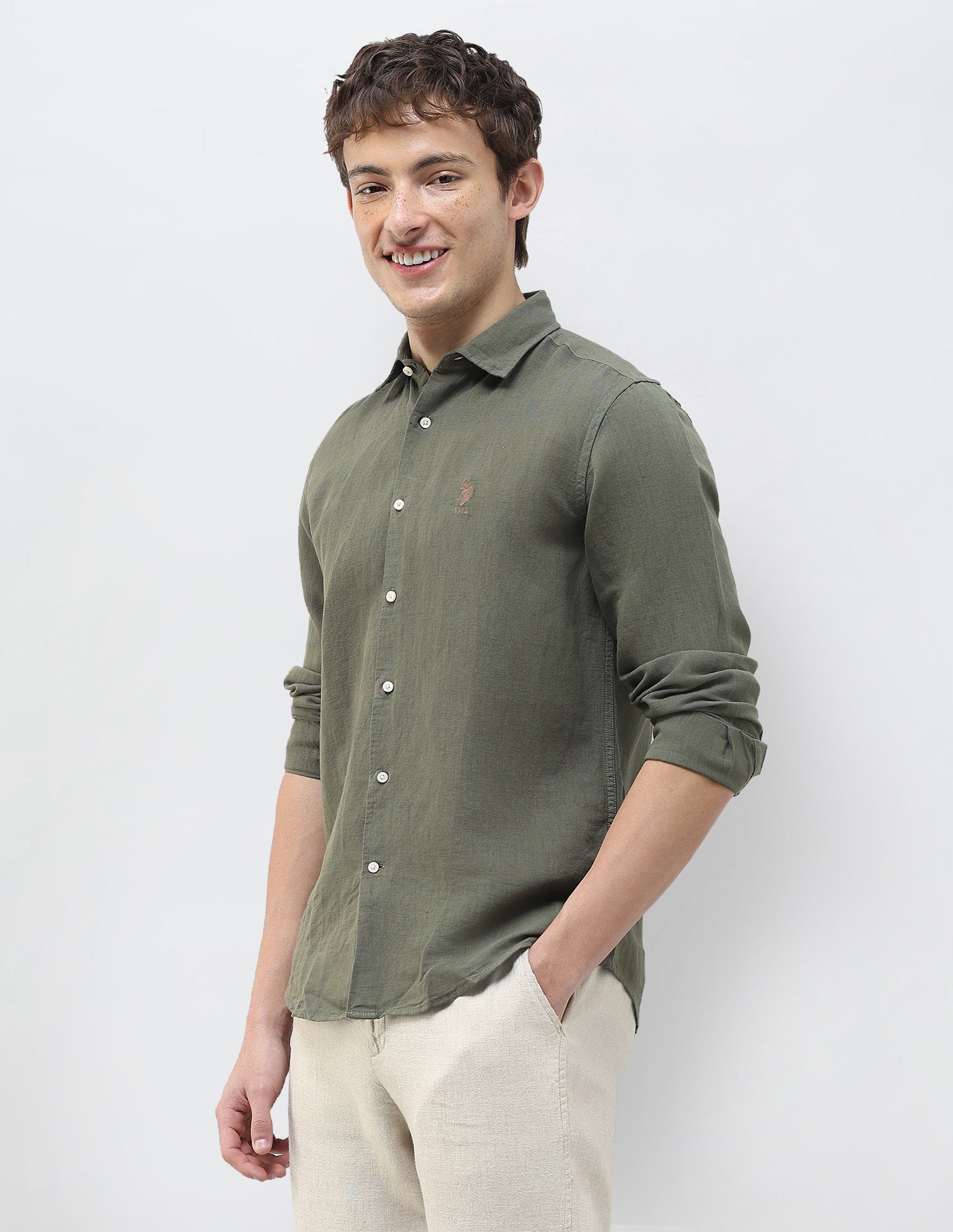 Solid Regular Fit Shirt Olive - U.S. Polo Assn. India | Large
