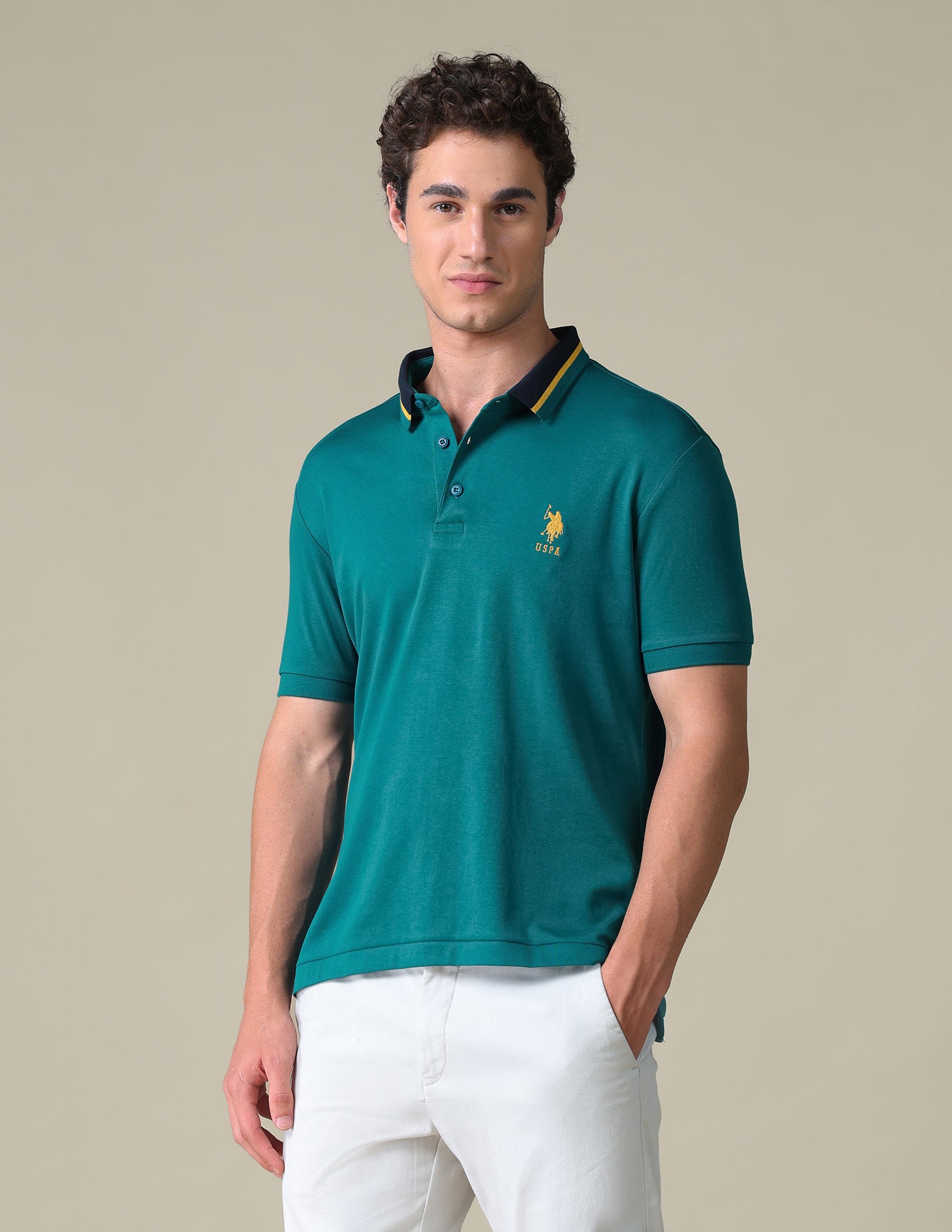 Regular Fit Solid Polo Shirt Teal - U.S. Polo Assn. India | Large