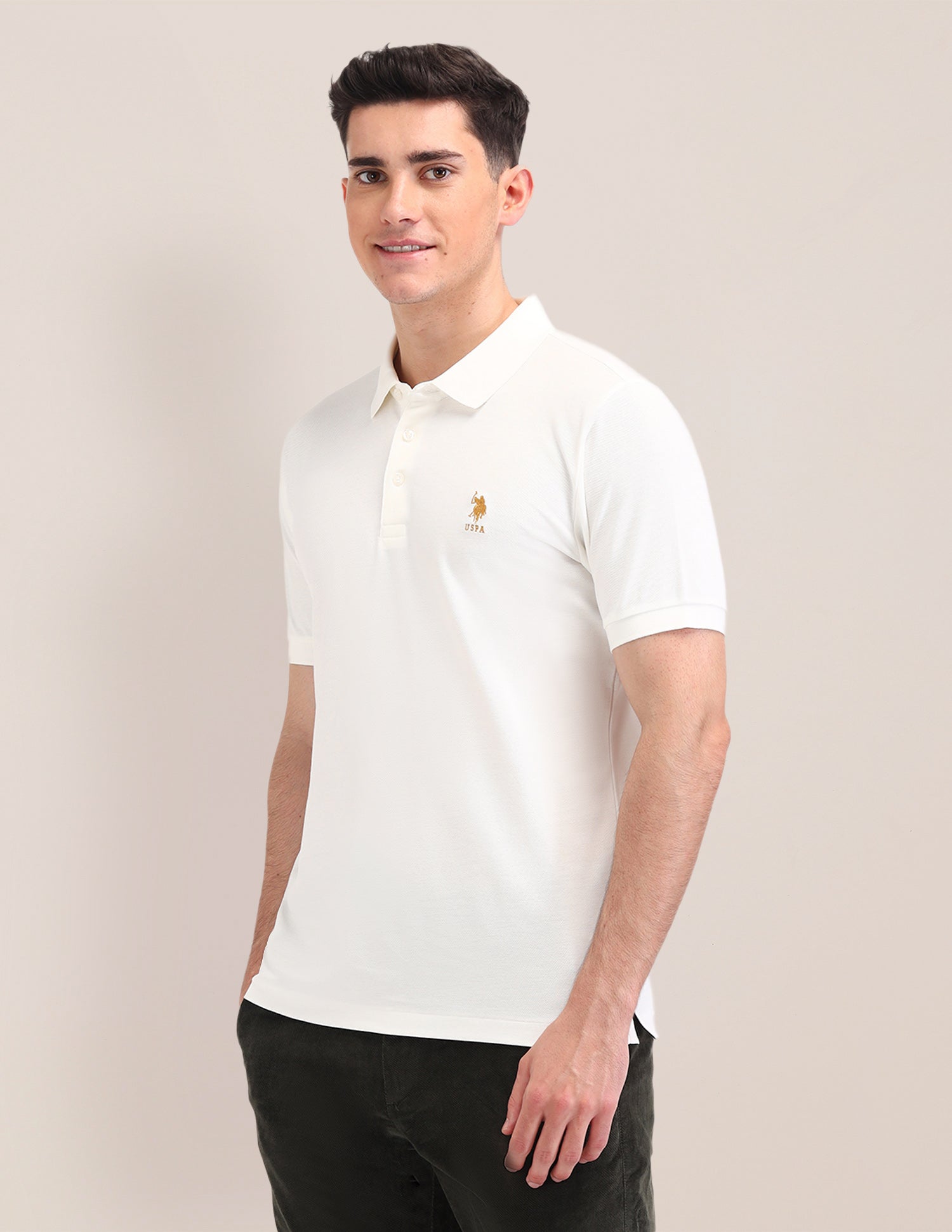 Solid Pattern Cotton Polo Shirt White - U.S. Polo Assn. India | Large