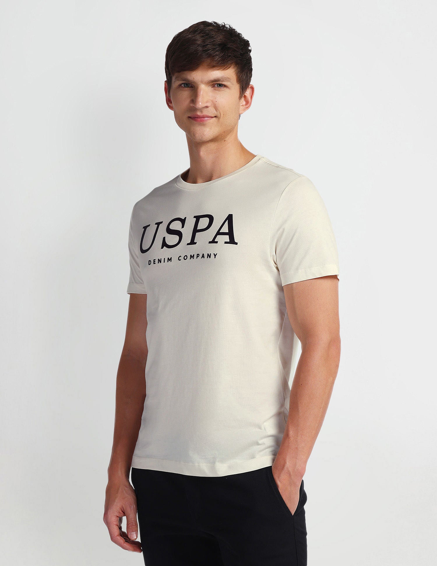 Brand Print Muscle Fit T-Shirt Cream - U.S. POLO ASSN. | Large