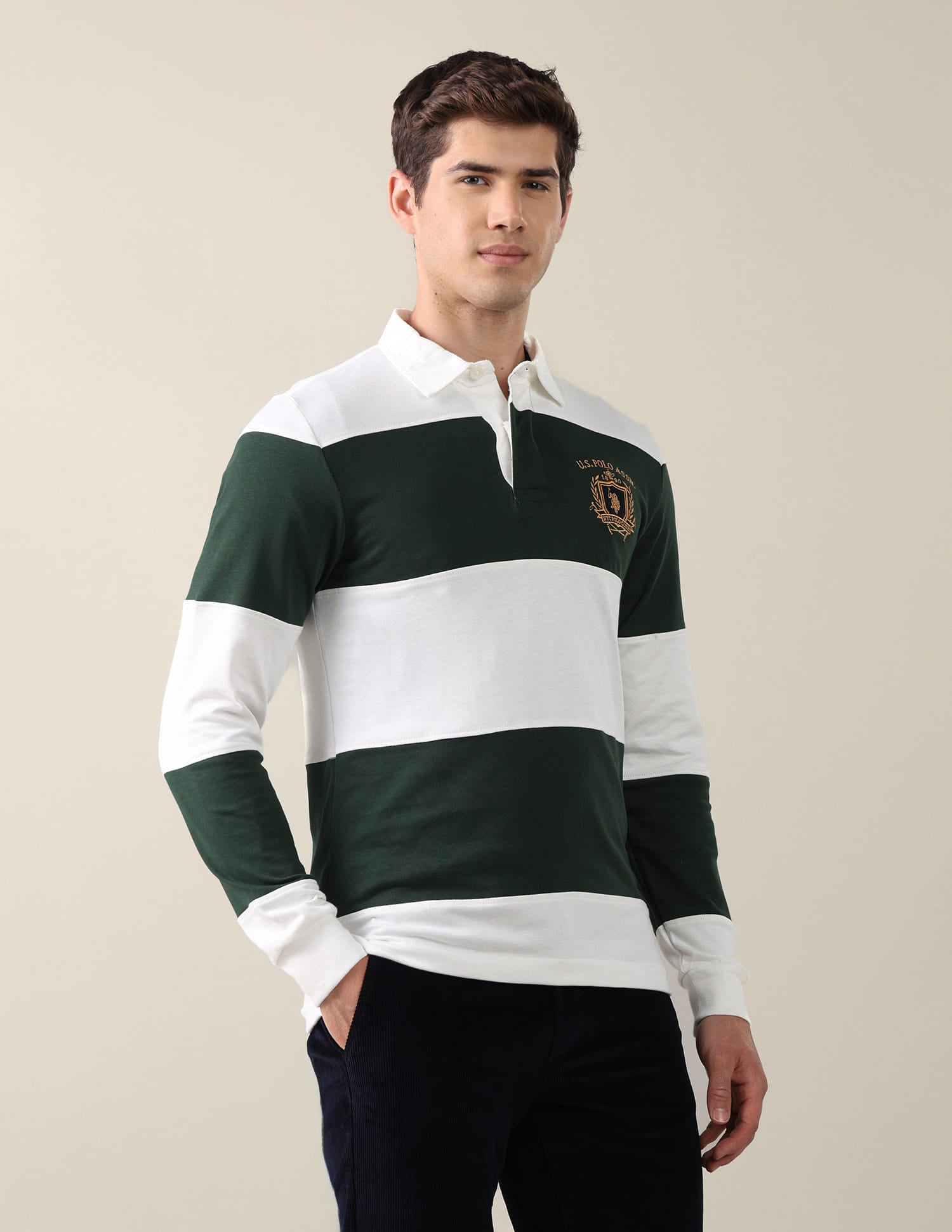 Colourblocked Slim Fit Polo Shirt Green - U.S. Polo Assn. India | Large