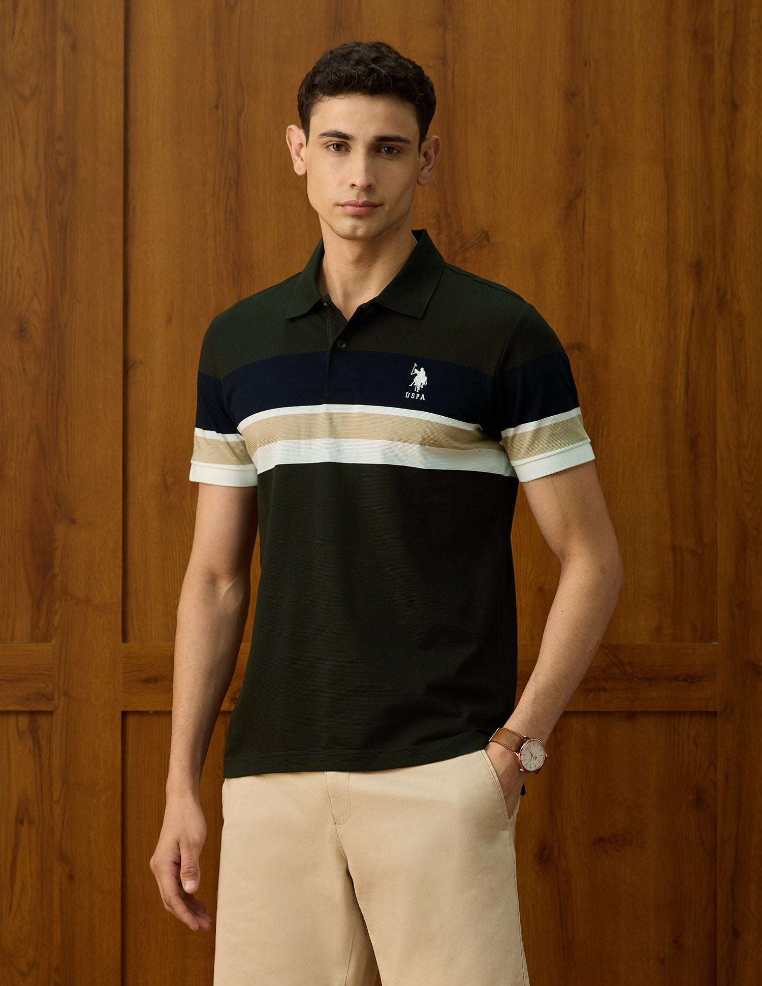 Colourblocked Regular Fit Polo Shirt Olive - U.S. POLO ASSN. | Large