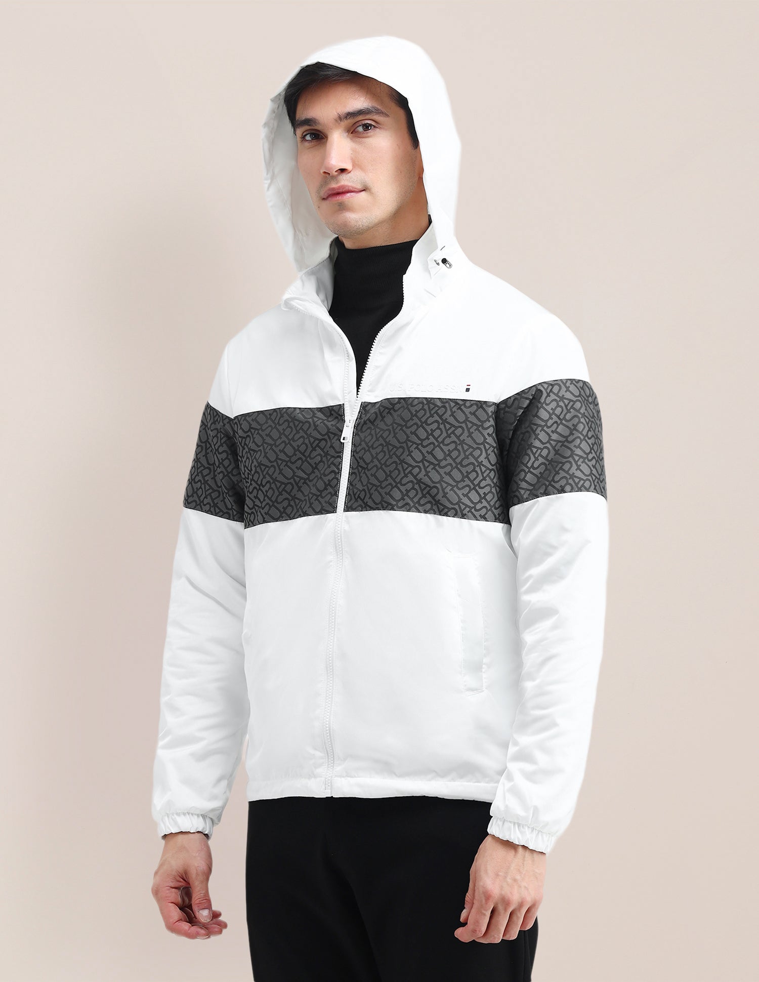 Brand Printed Hooded Jacket White - U.S. Polo Assn. India | Large